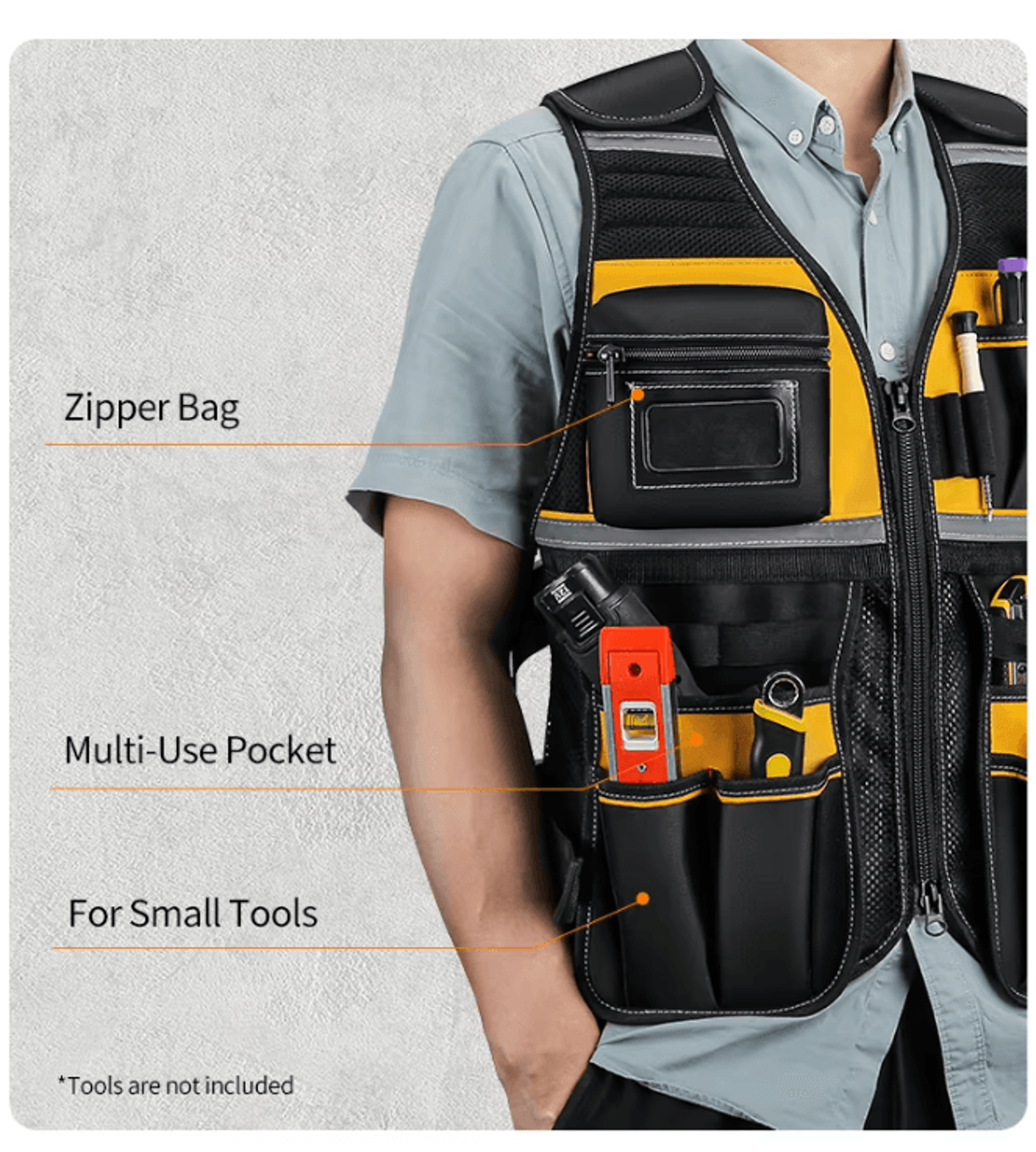 adjustable multi pocket tool vest for electricians carpenters and handymen