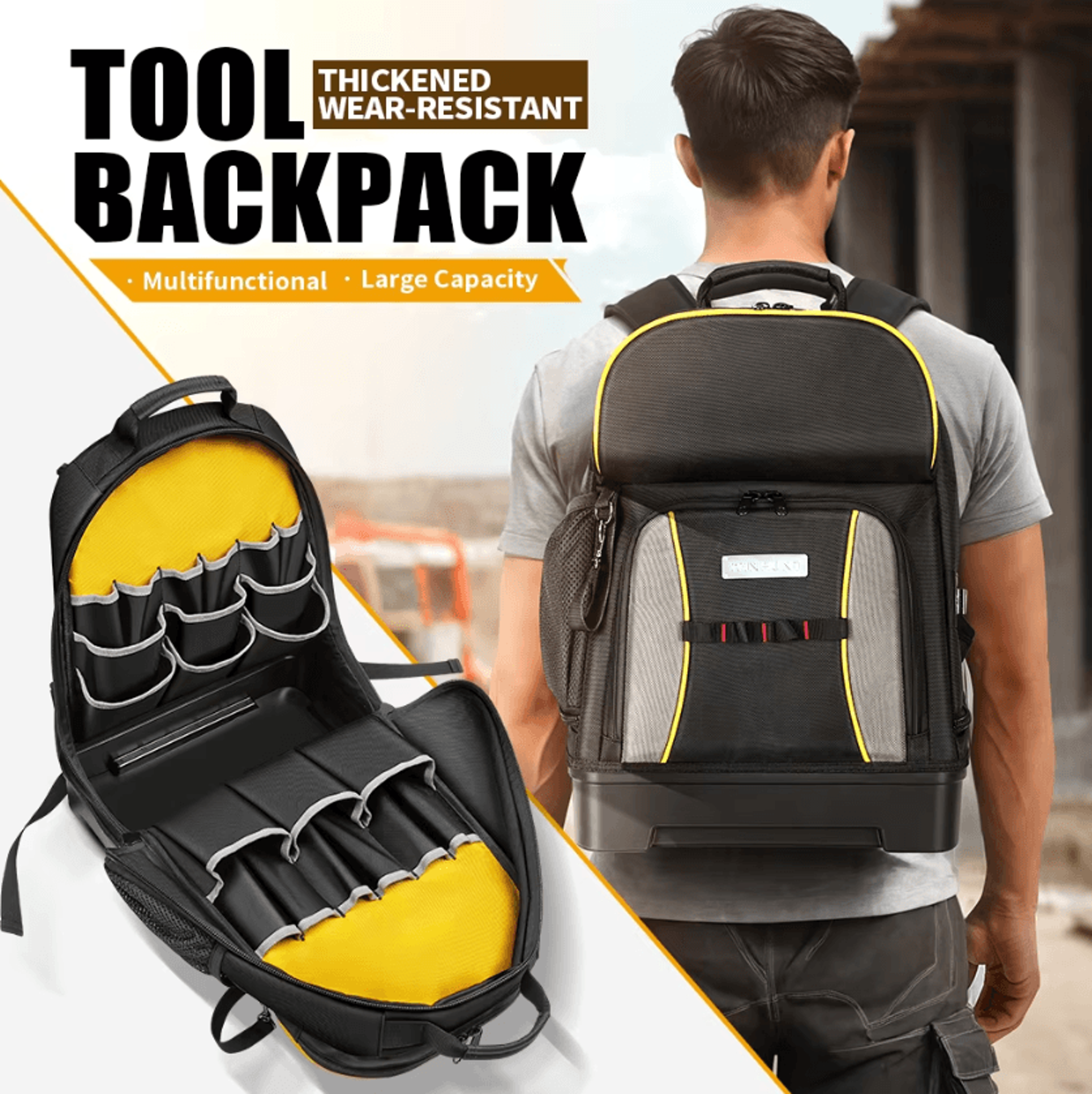 winhunt heavy duty tool backpack with molded bottom for electricians and construction workers