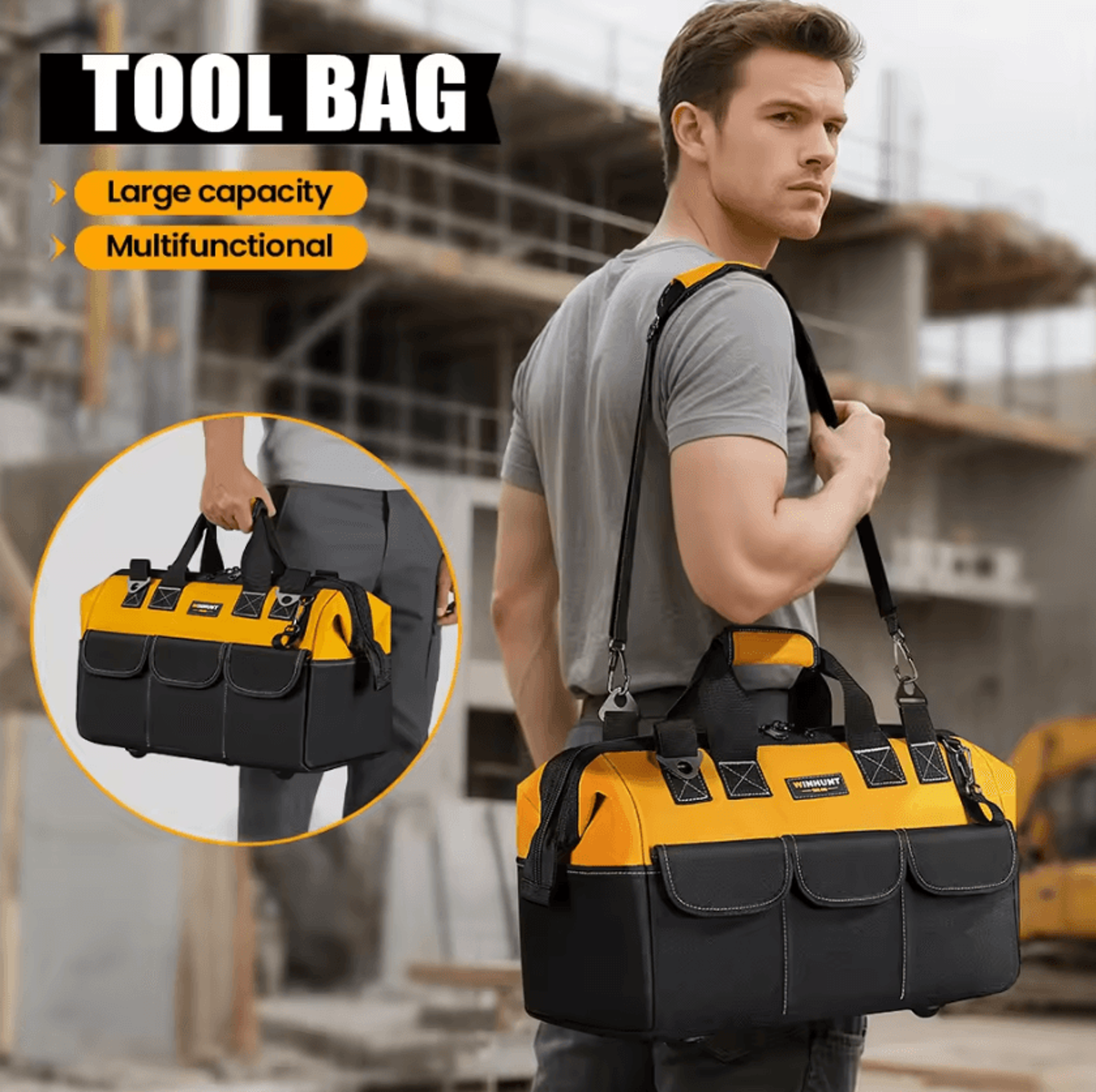 heavy duty 14 pocket tool bag with adjustable shoulder strap
