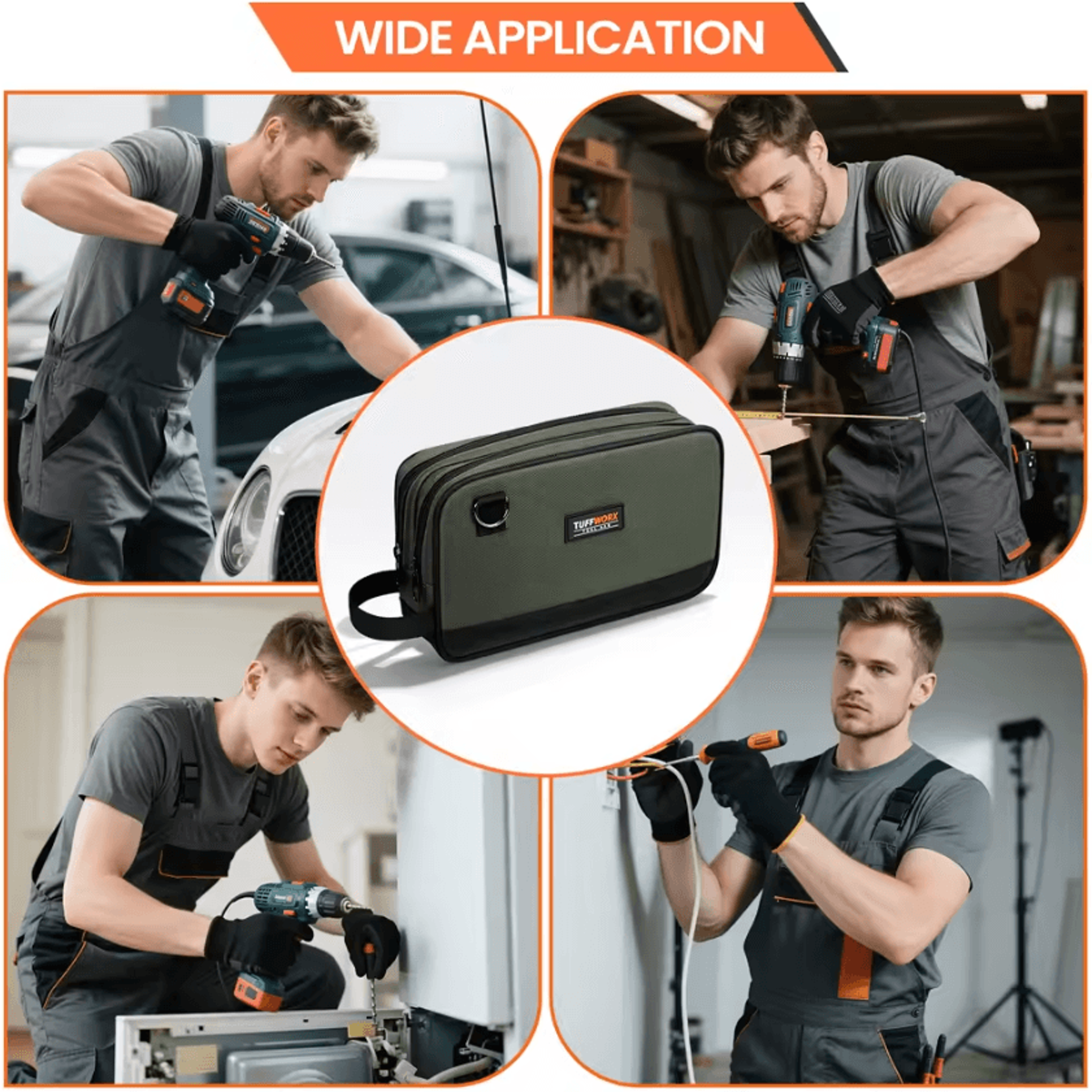 dual compartment tool bag – gray and black tool storage pouch for repairs, maintenance, and diy work