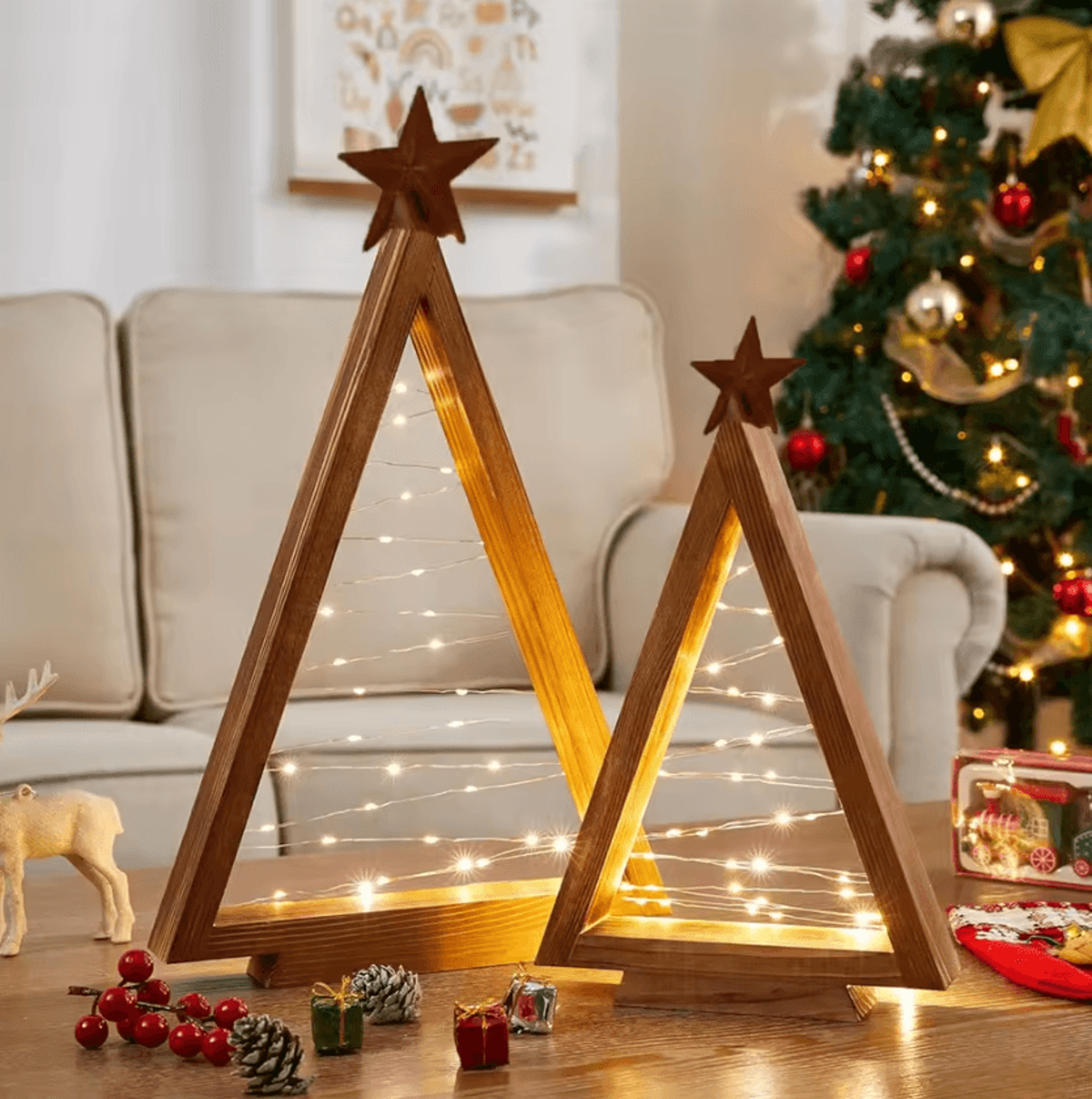 lighted wooden christmas tree tabletop decor set