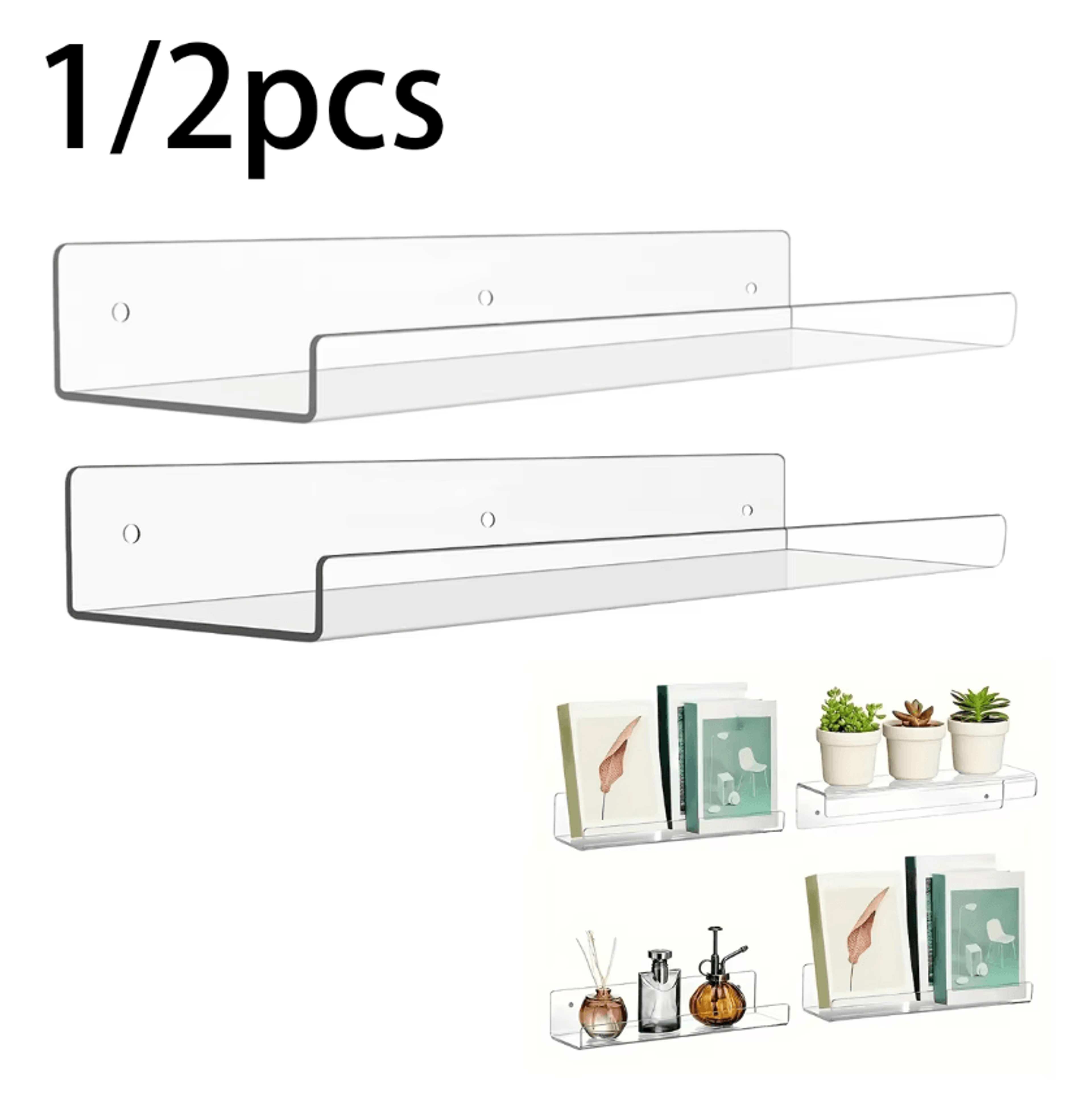 clear acrylic floating wall shelves for home organization