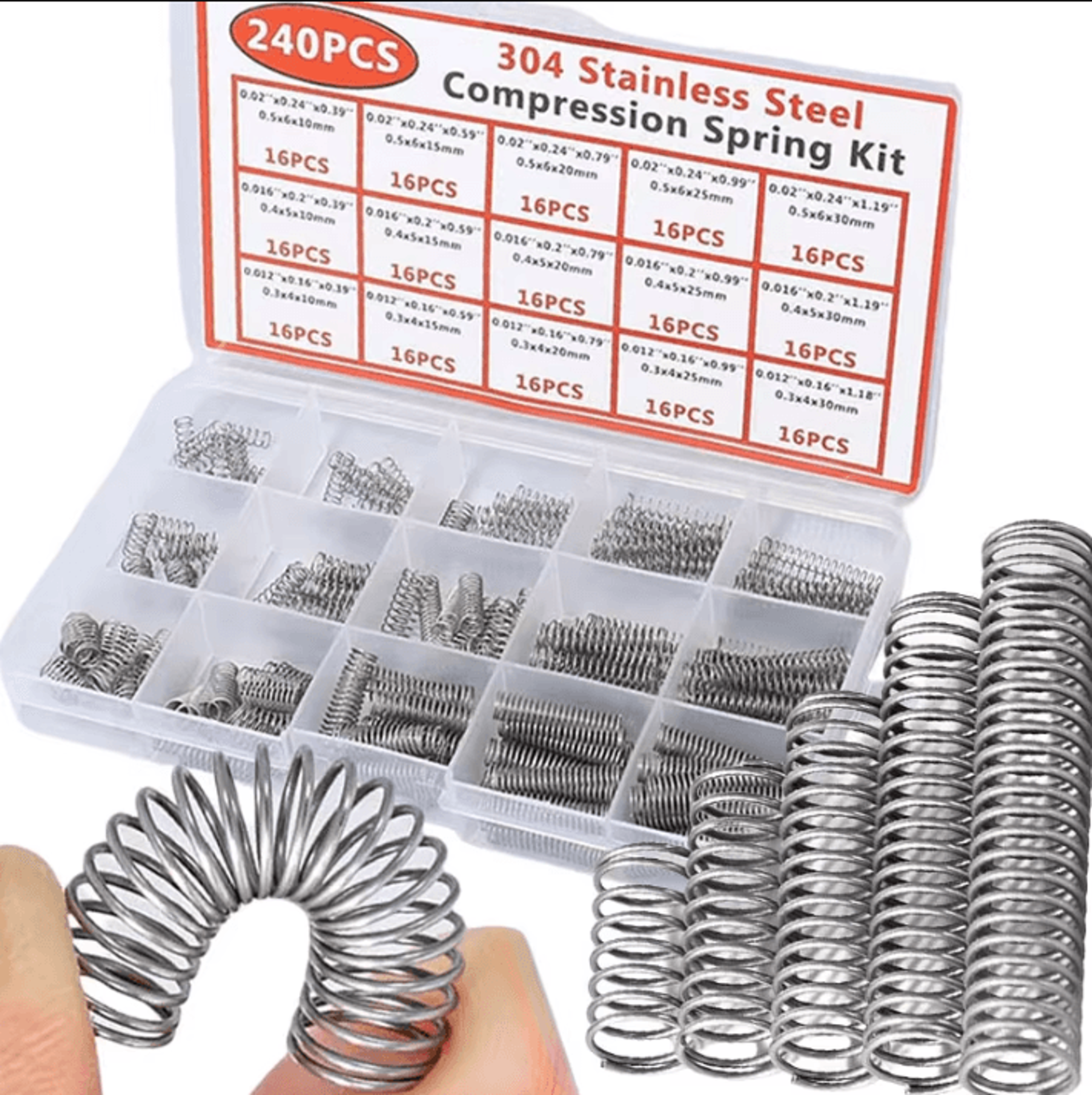 304 stainless steel compression spring assortment kit with 15 sizes for diy repairs and mechanical projects