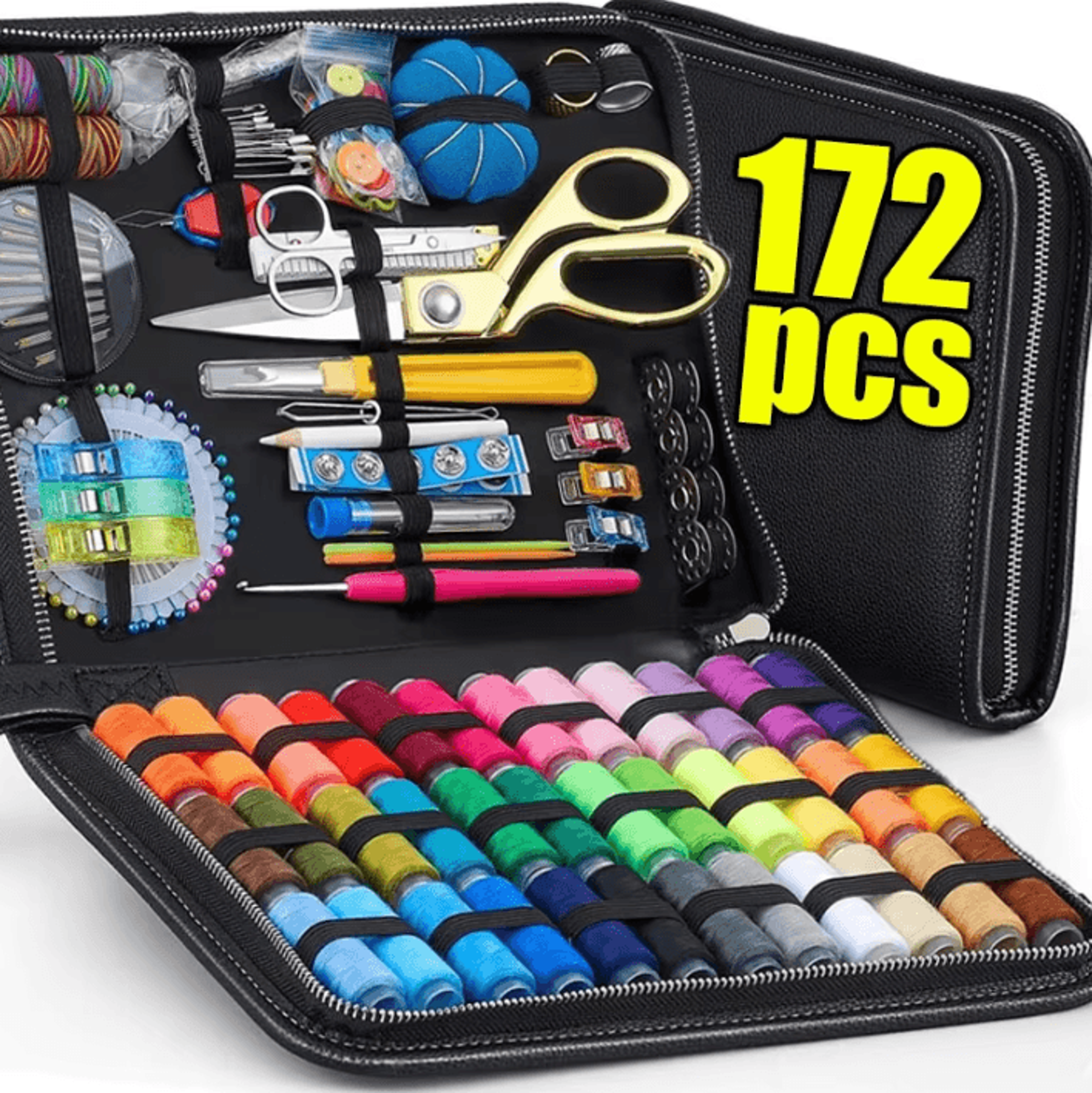 portable sewing kit set with threads needles scissors and travel storage bag