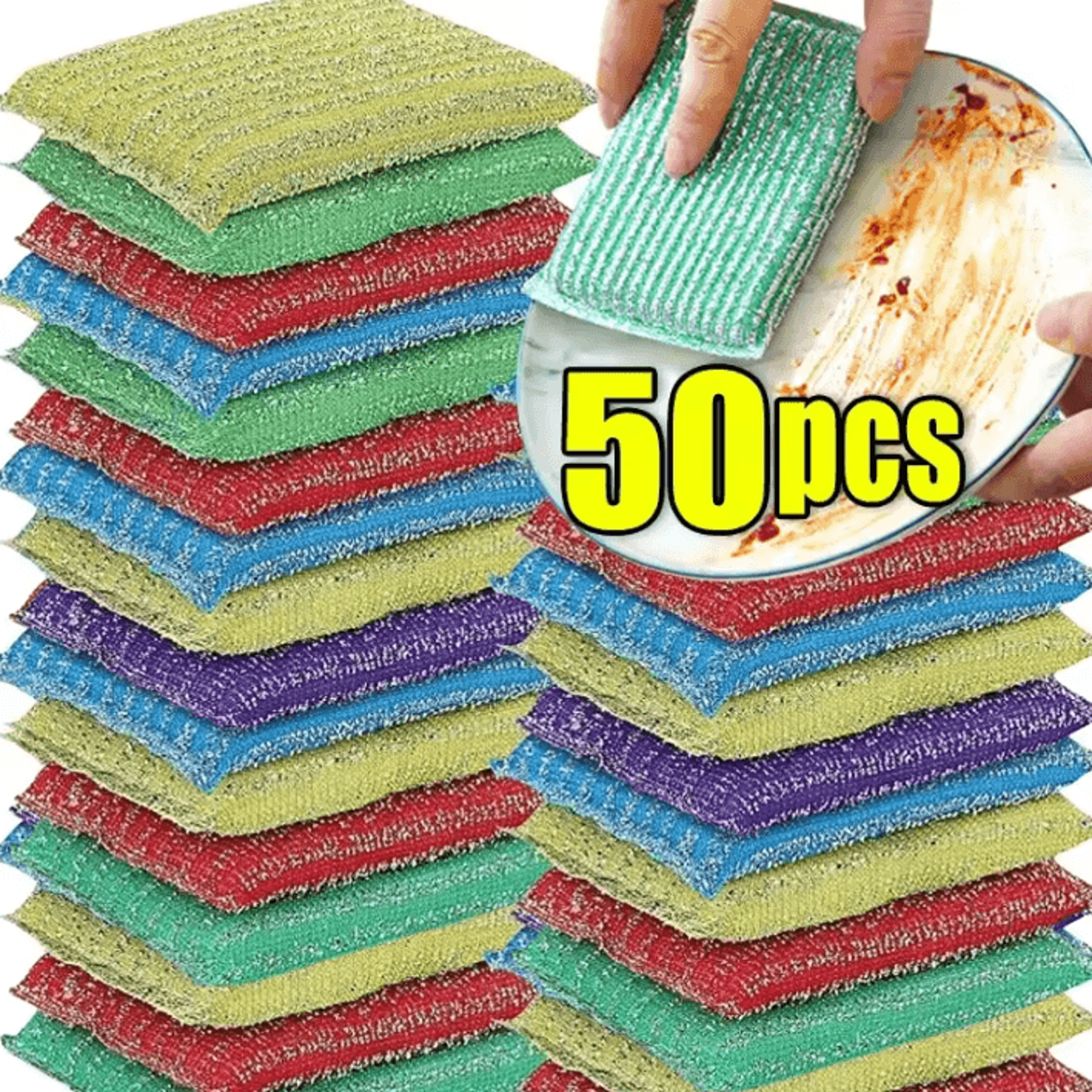 double sided steel wire cleaning cloth non scratch dish scrubber sponge for kitchen pots and pans