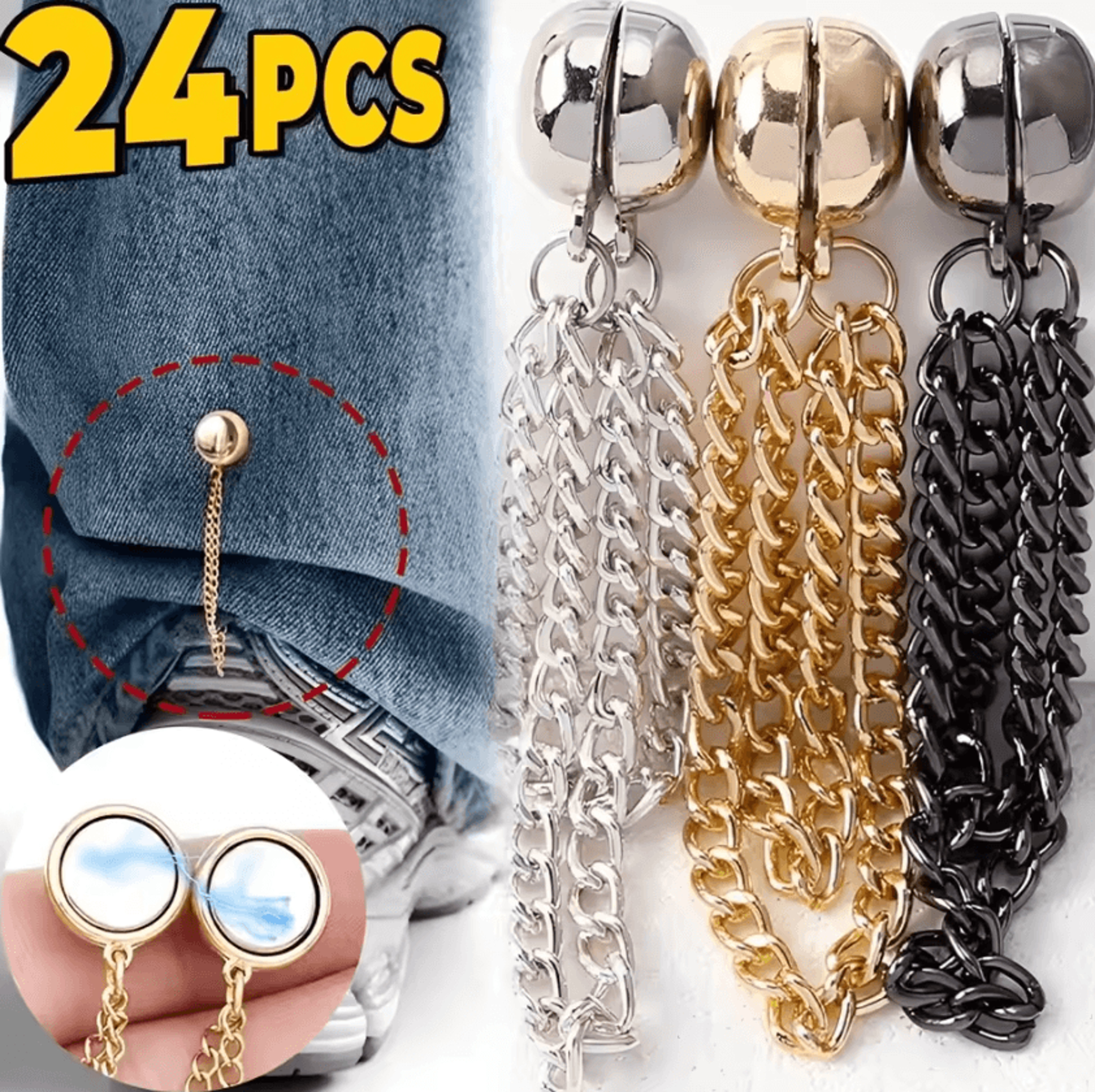 magnetic pants hem clips with chain no sew trouser leg shortener buckles for jeans and clothing