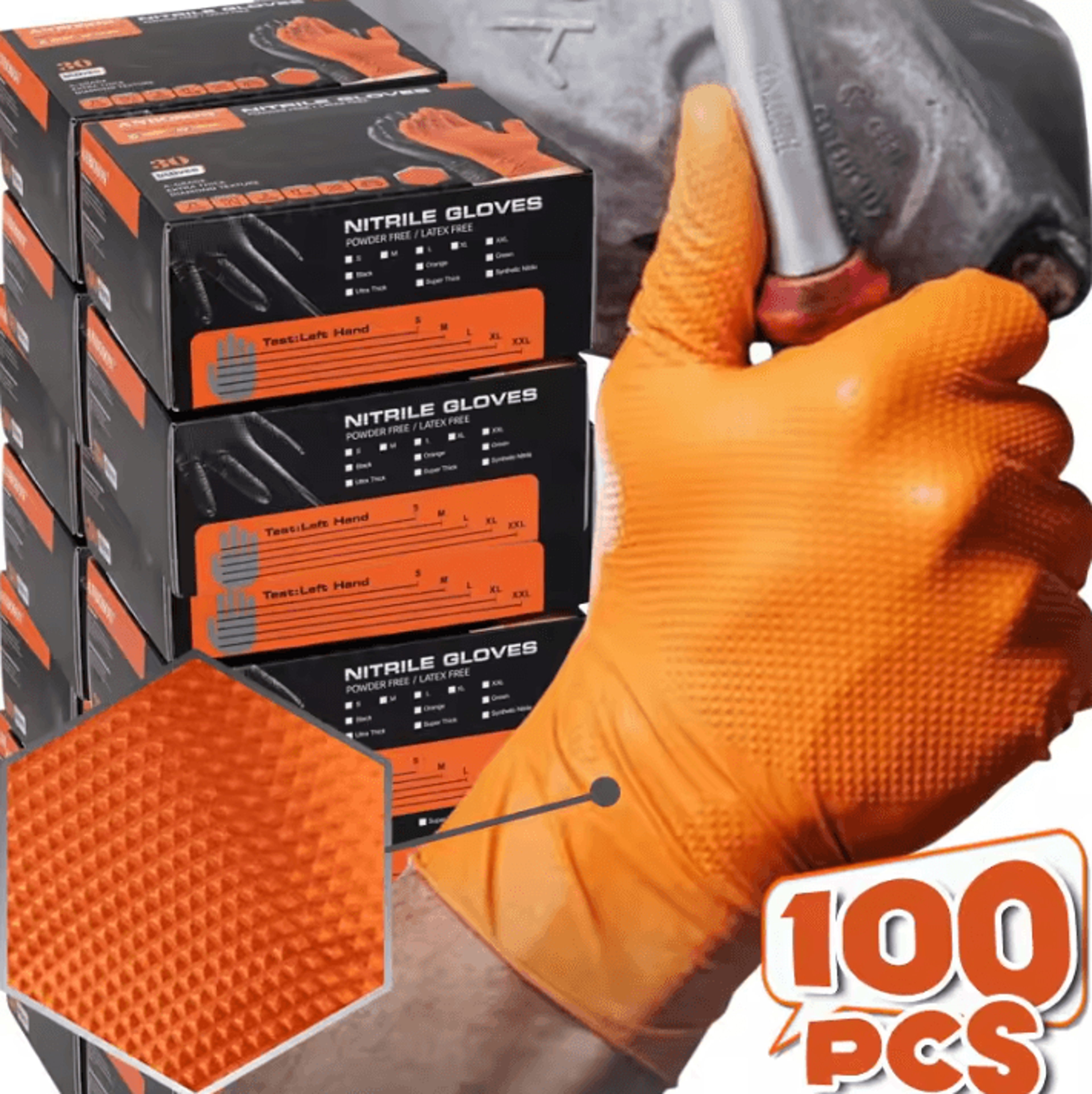 heavy duty orange nitrile disposable gloves 8 mil diamond grip mechanic and industrial work gloves