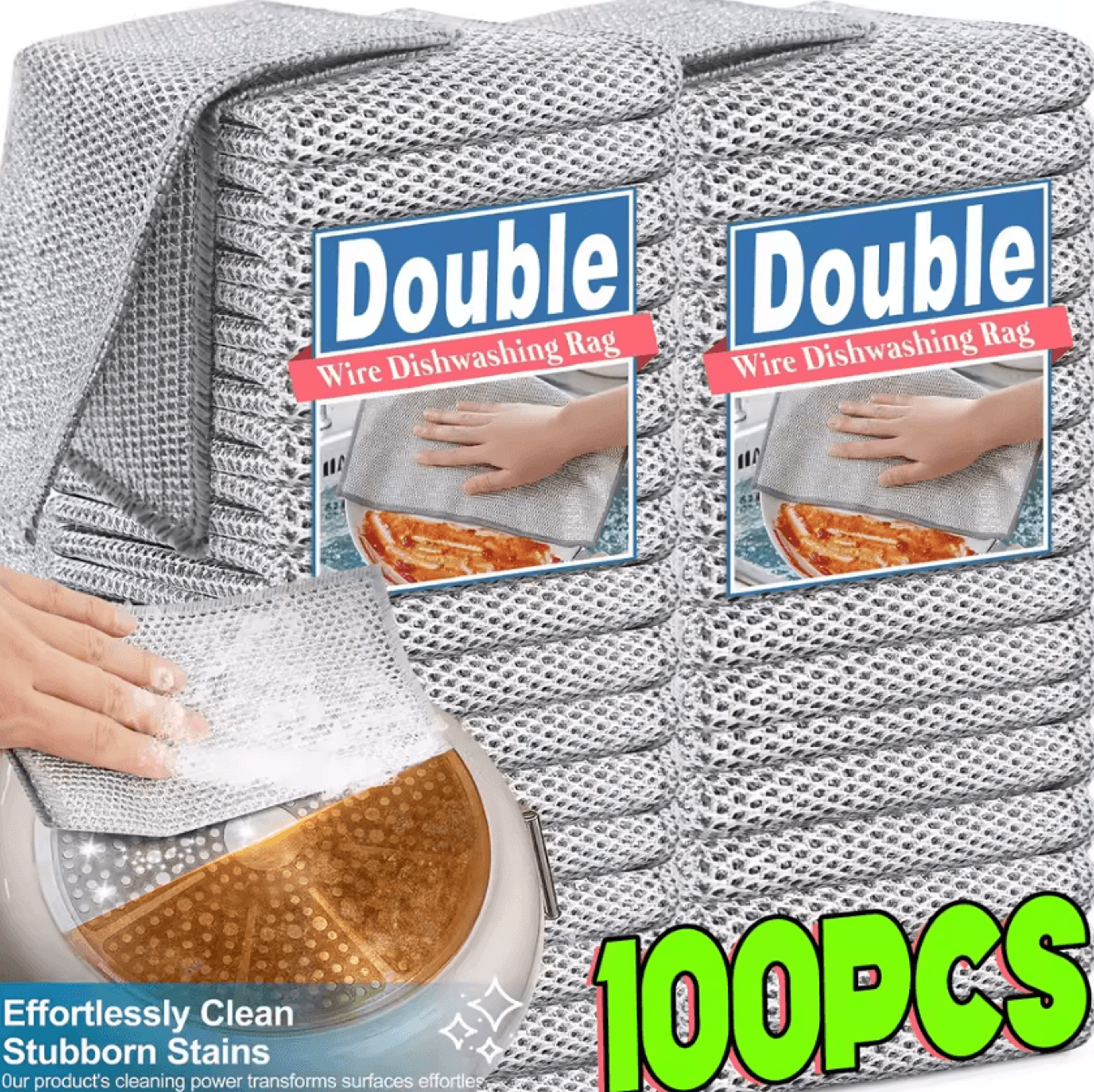 magic silver wire dishcloth thickened microfiber steel wire sponge cleaning rag for kitchen pots and pans