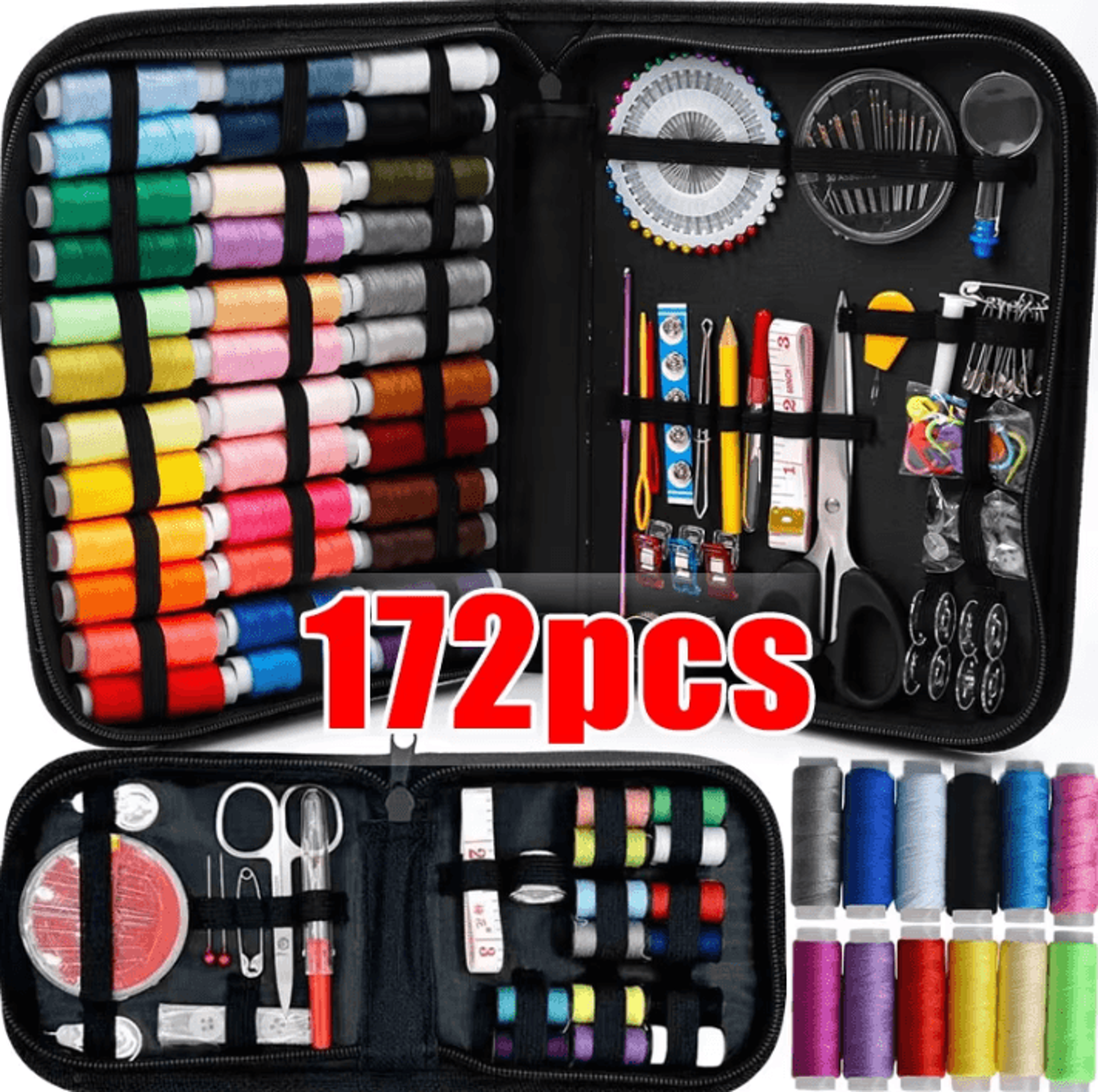 portable sewing kit complete sewing repair set with threads needles scissors and storage case