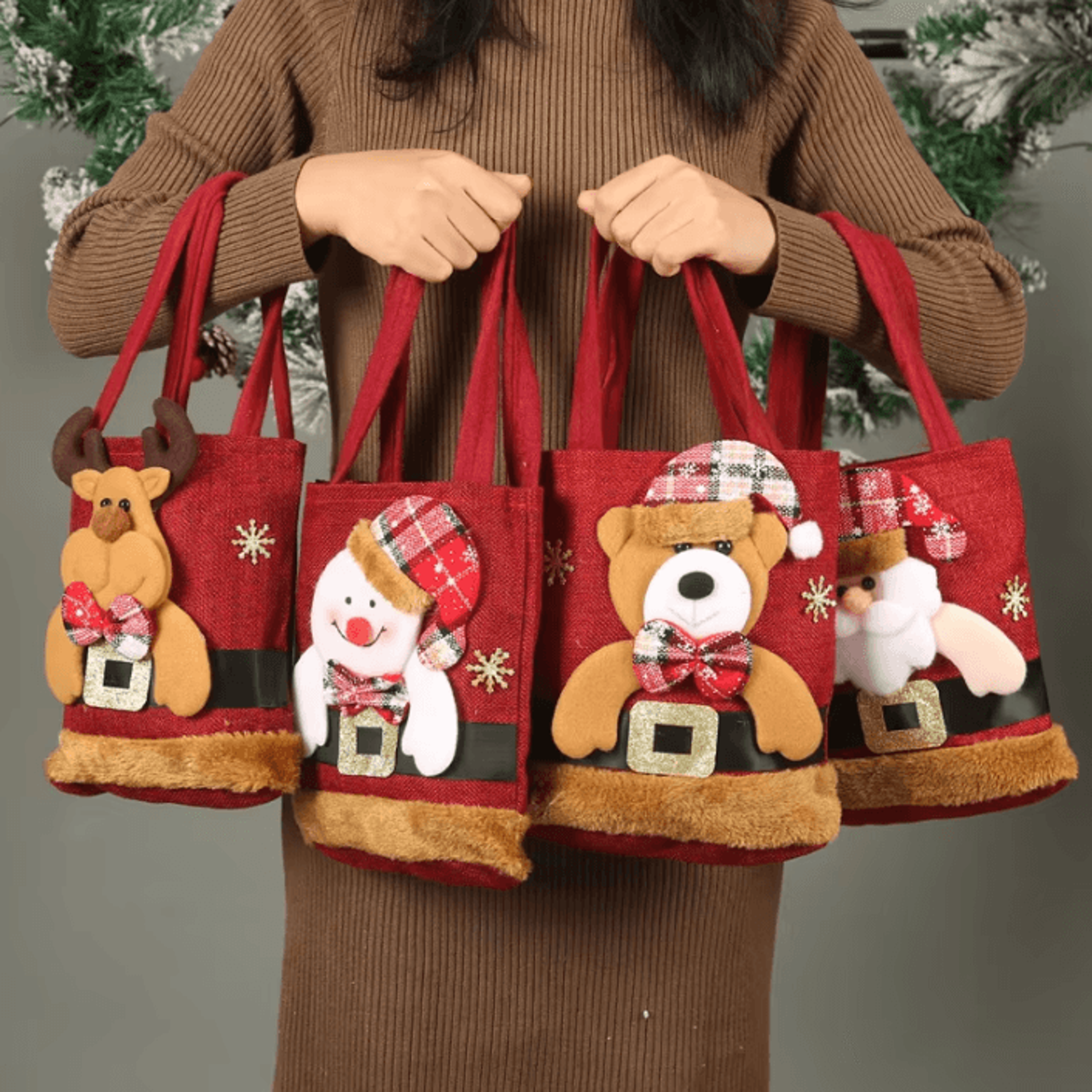 christmas linen gift bag reusable santa candy treat bag for holiday gifts and party favors