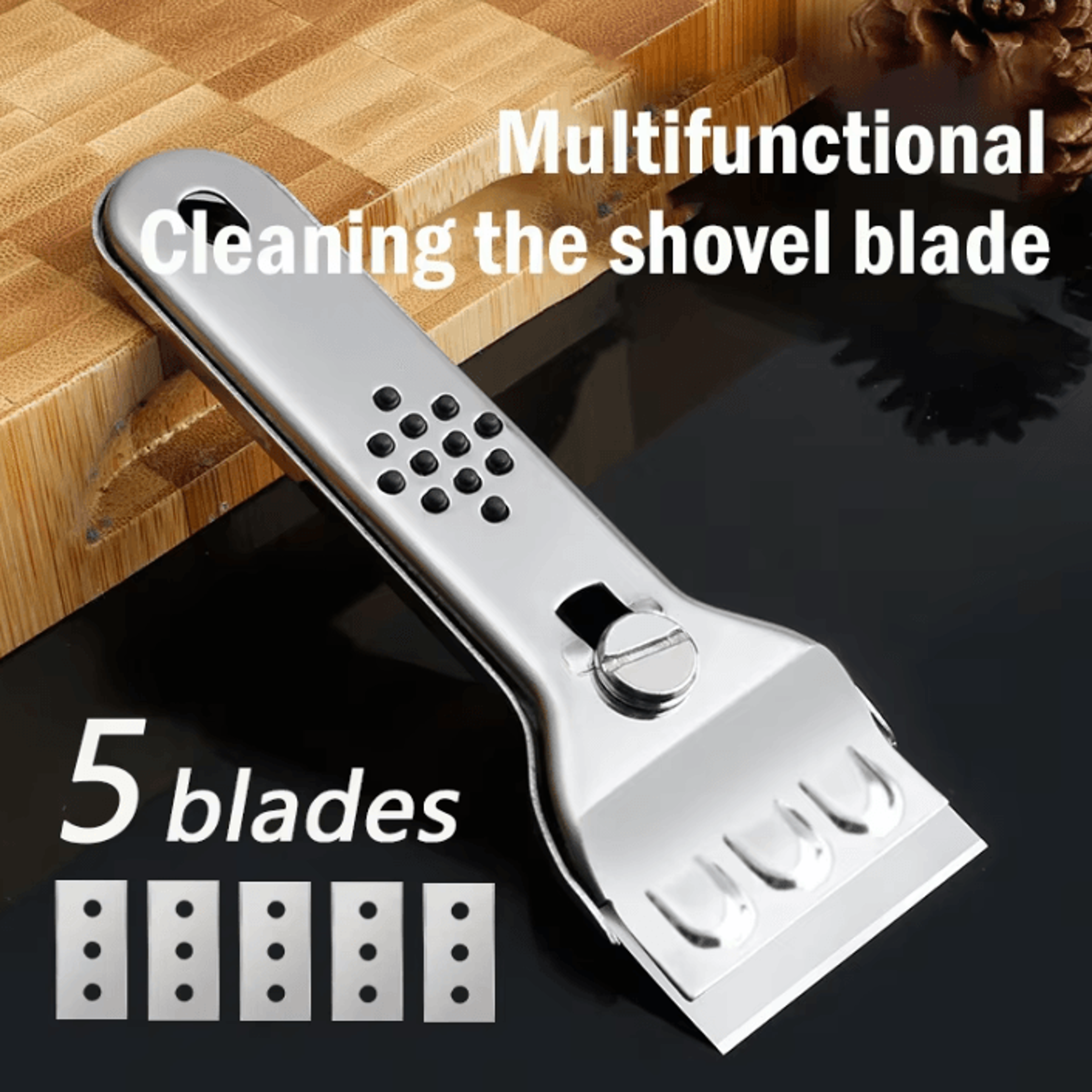 stainless steel scraper tool with razor blade for glass ceramic tile paint and kitchen cleaning