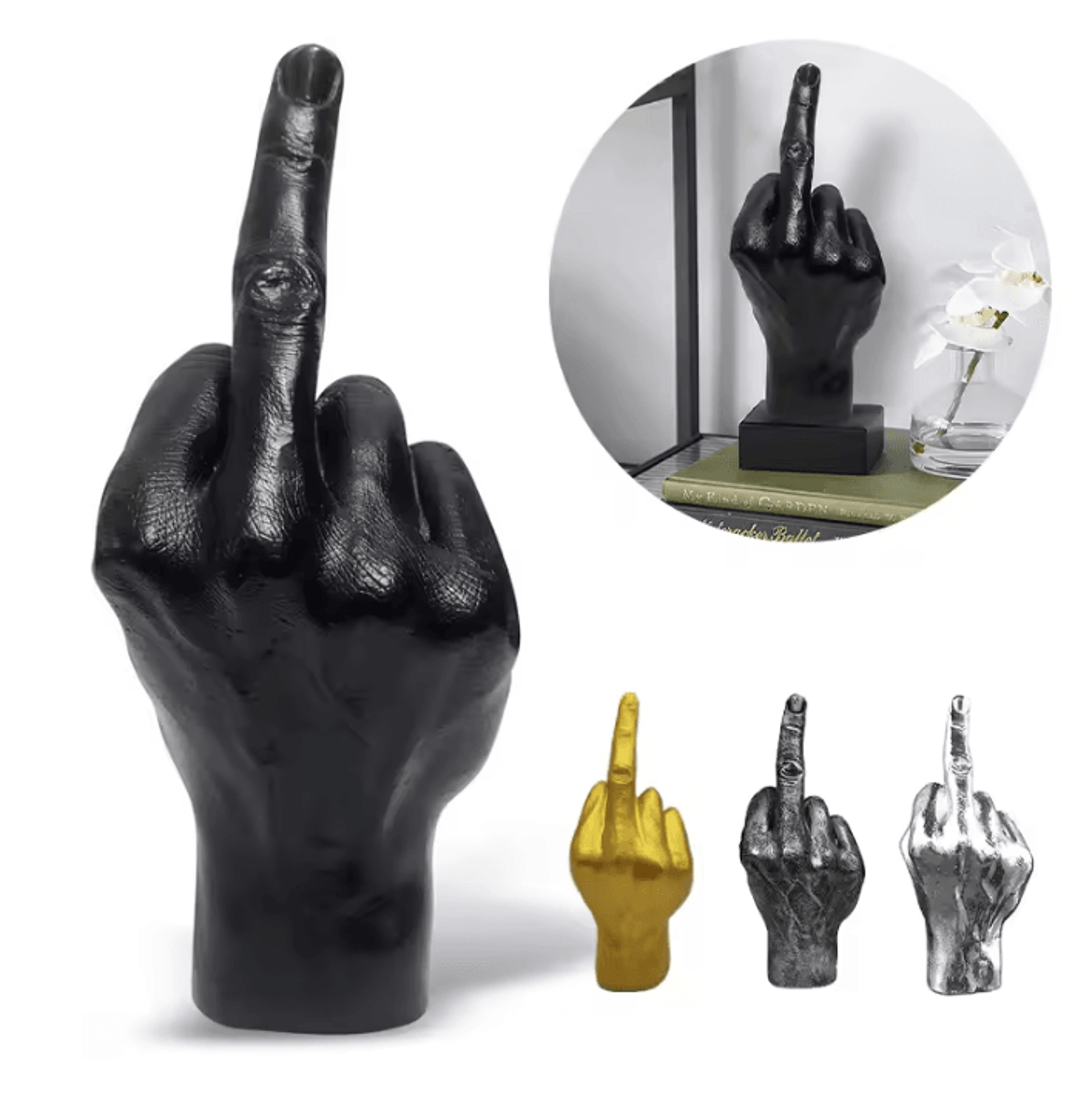 funny middle finger resin statue decorative desktop sculpture for home office and novelty decor