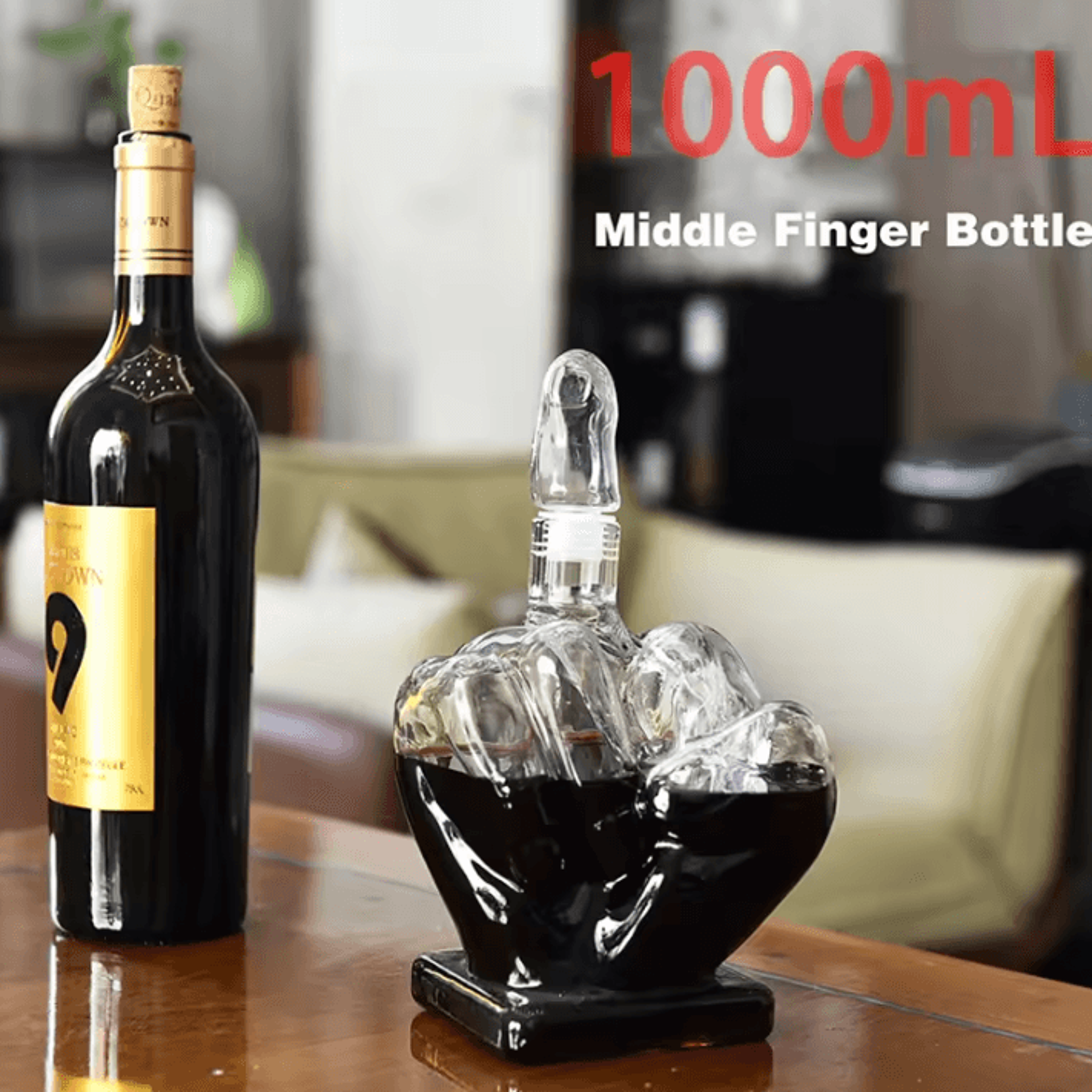 novelty middle finger glass decanter 1000ml decorative whiskey and liquor bottle for home bar display