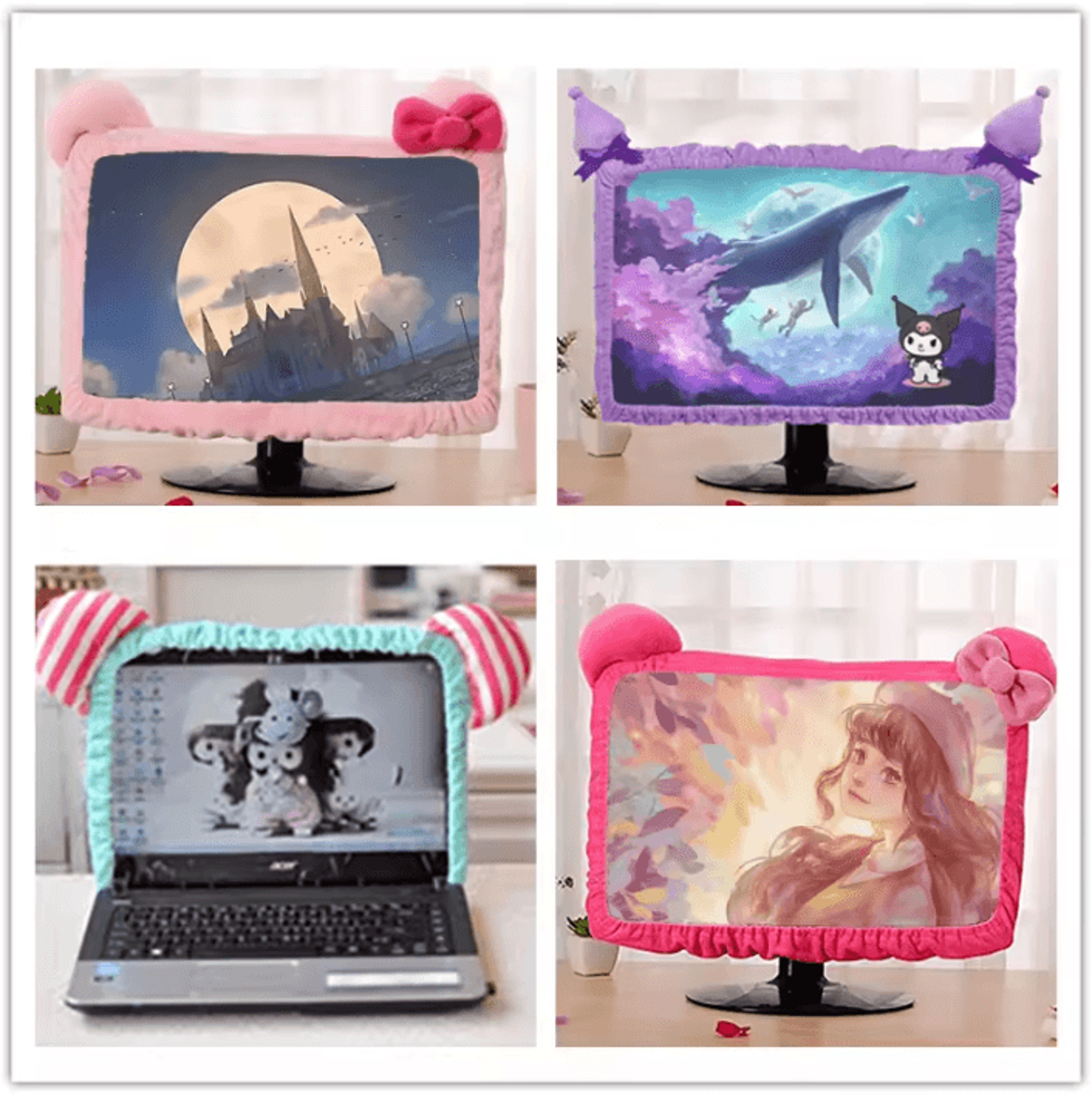 cute computer monitor dust cover decorative protective screen cover for desktop and laptop