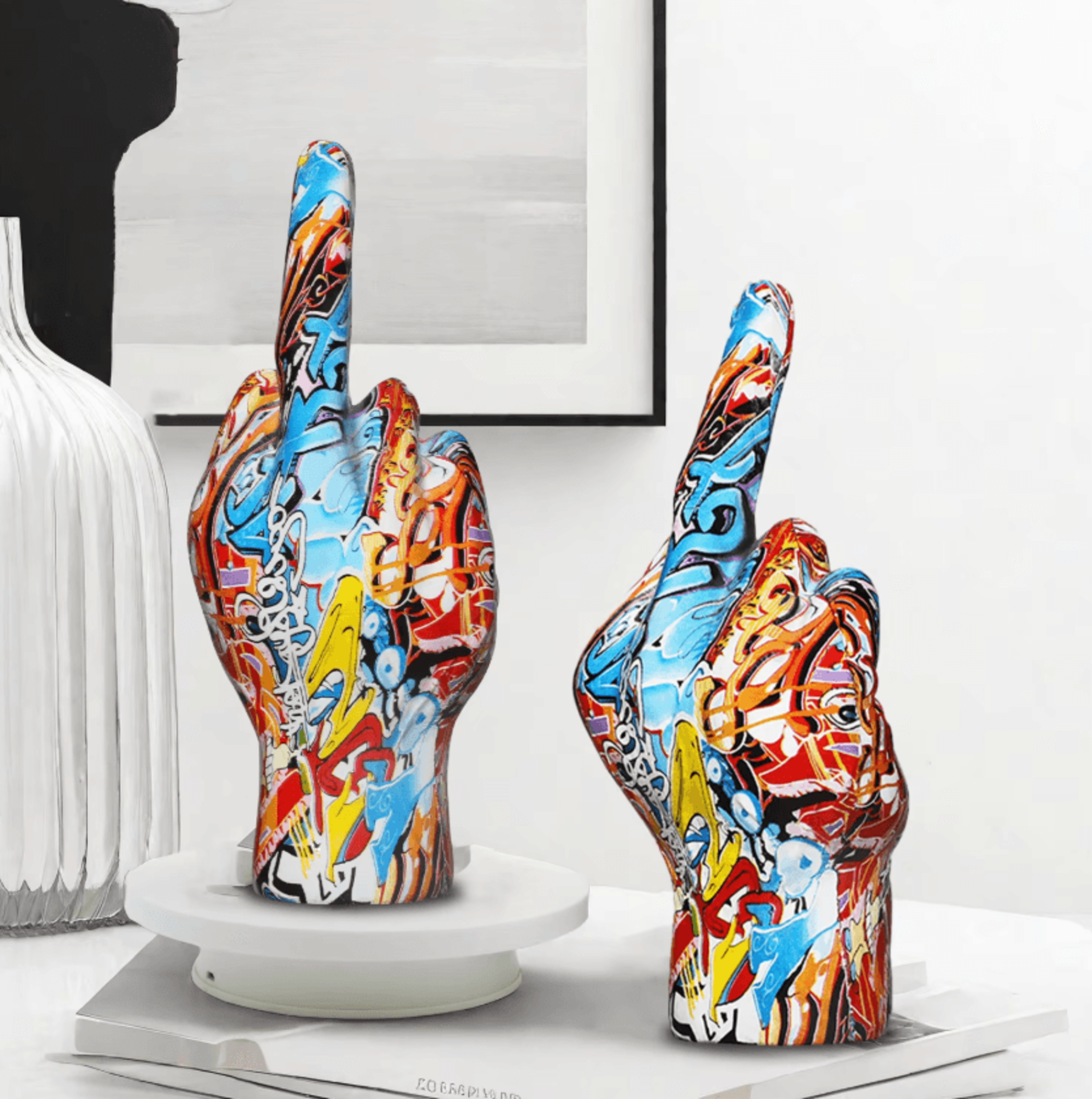 graffiti middle finger resin statue modern desktop art sculpture for home office and shelf decor