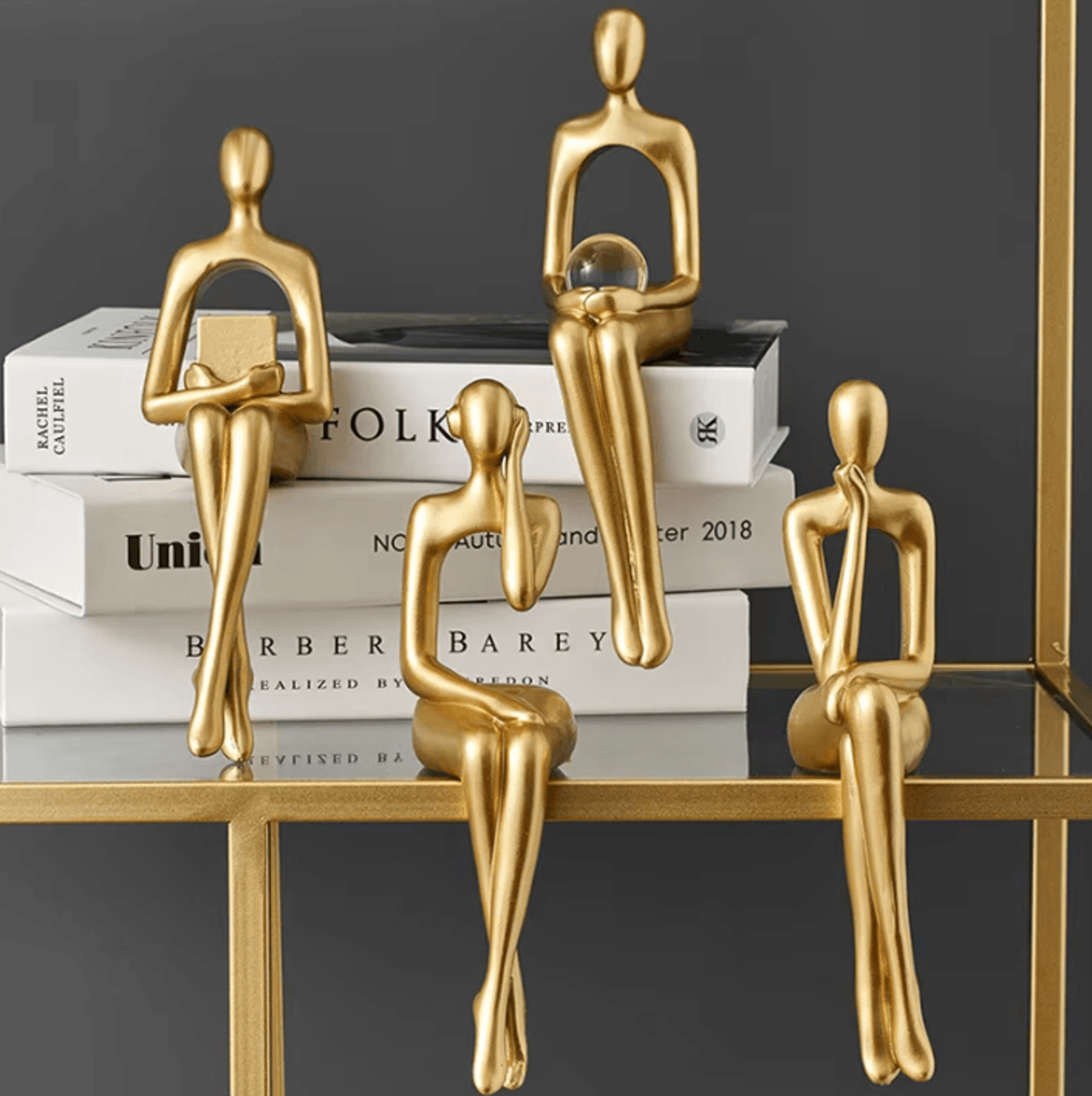 abstract human body resin sculpture modern gold decorative statue for home office and shelf decor