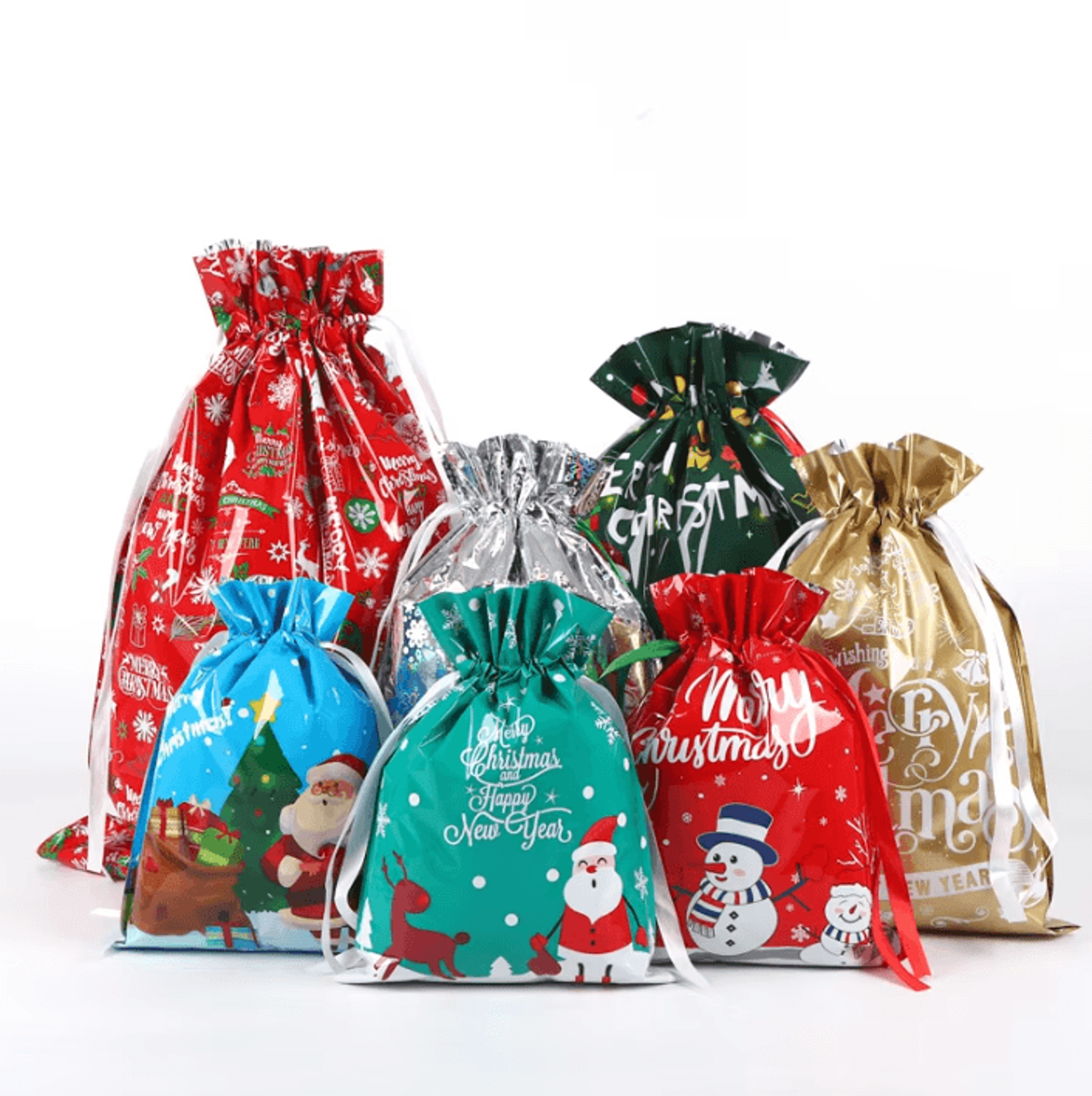 christmas drawstring gift bags reusable holiday candy and party favor bags set of 10