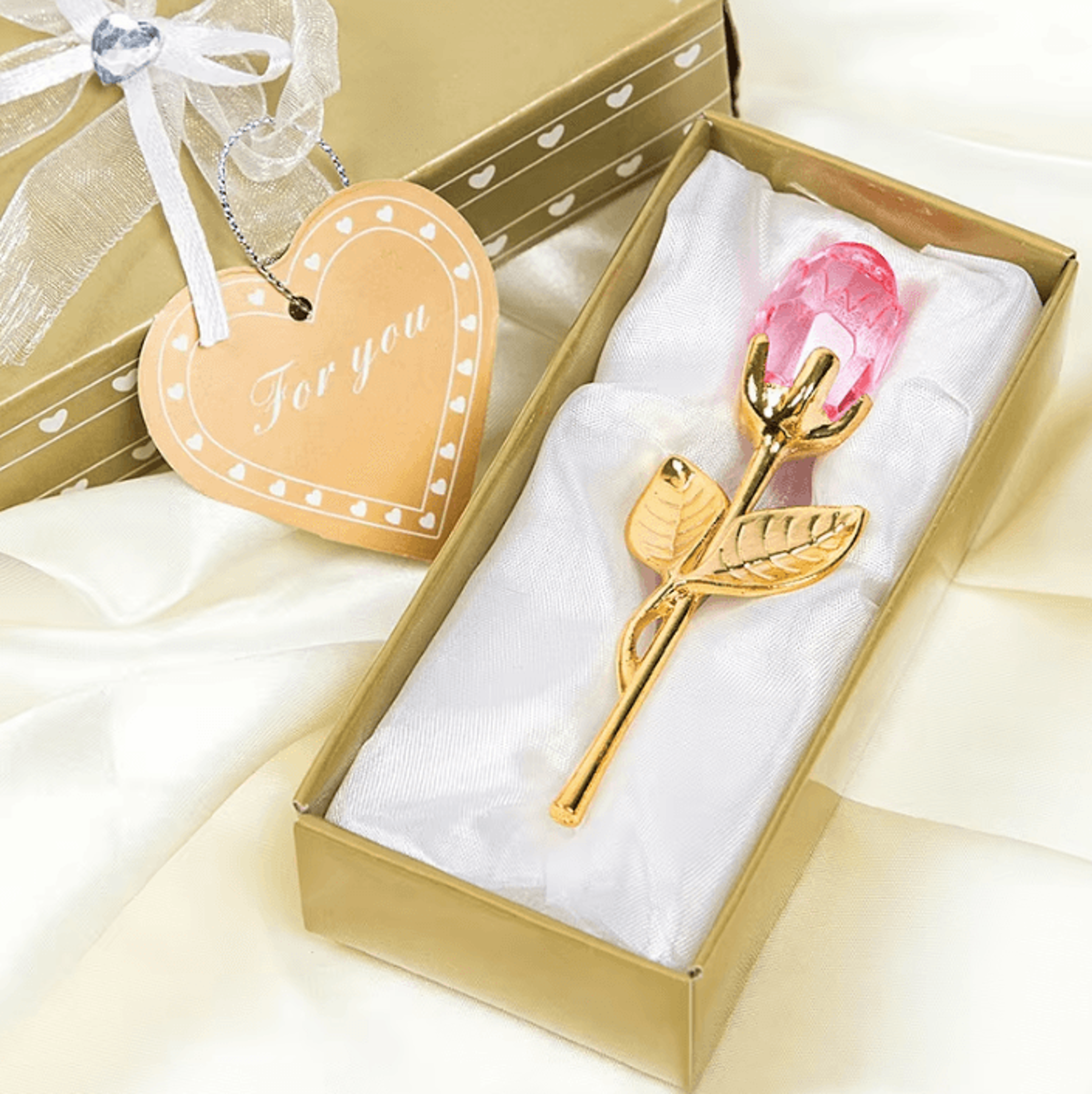 crystal rose artificial flower gold and silver romantic gift with box for wedding valentine and home decor