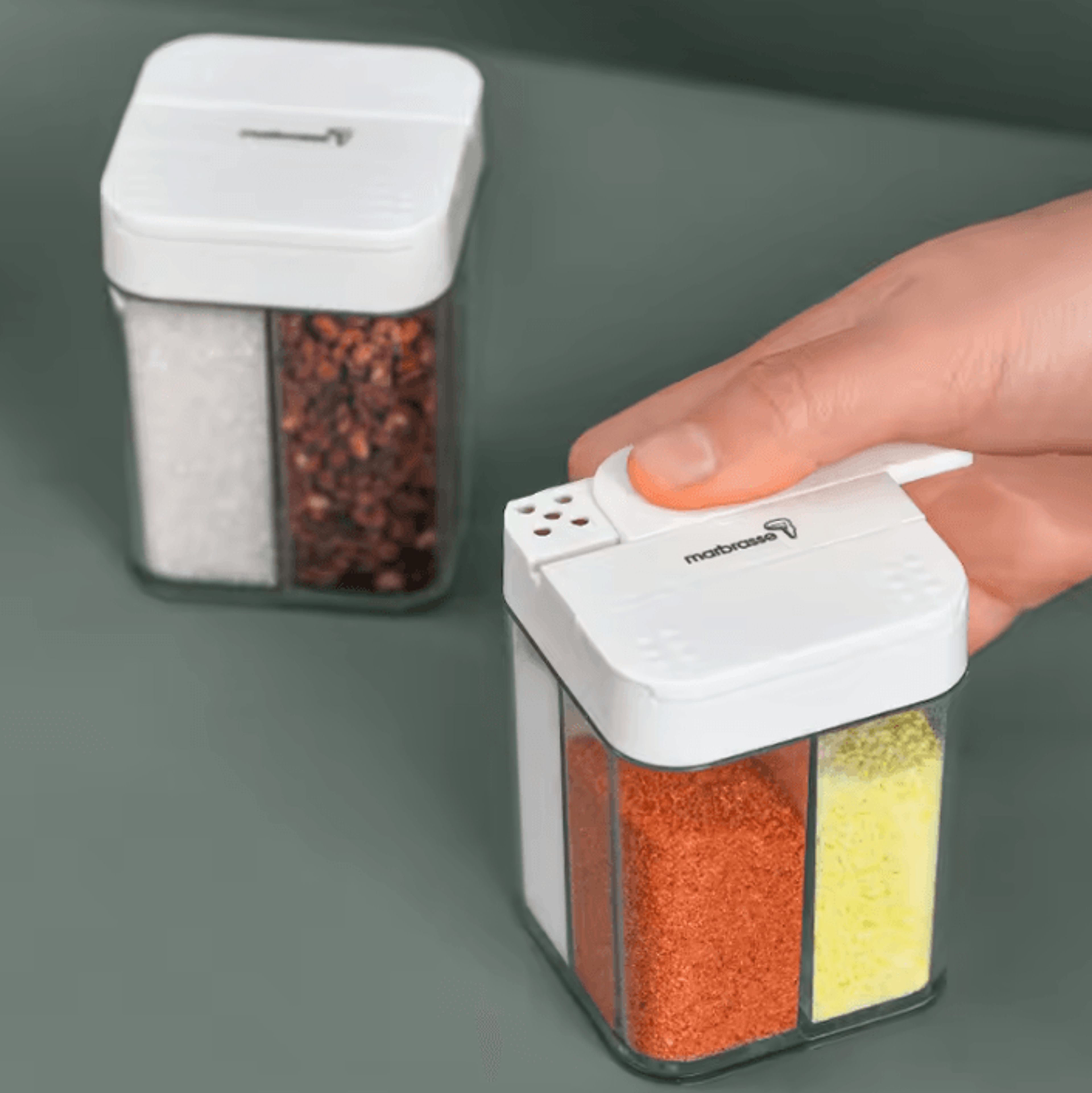 4-compartment seasoning box with spoons clear spice organizer for salt, sugar and kitchen condiments