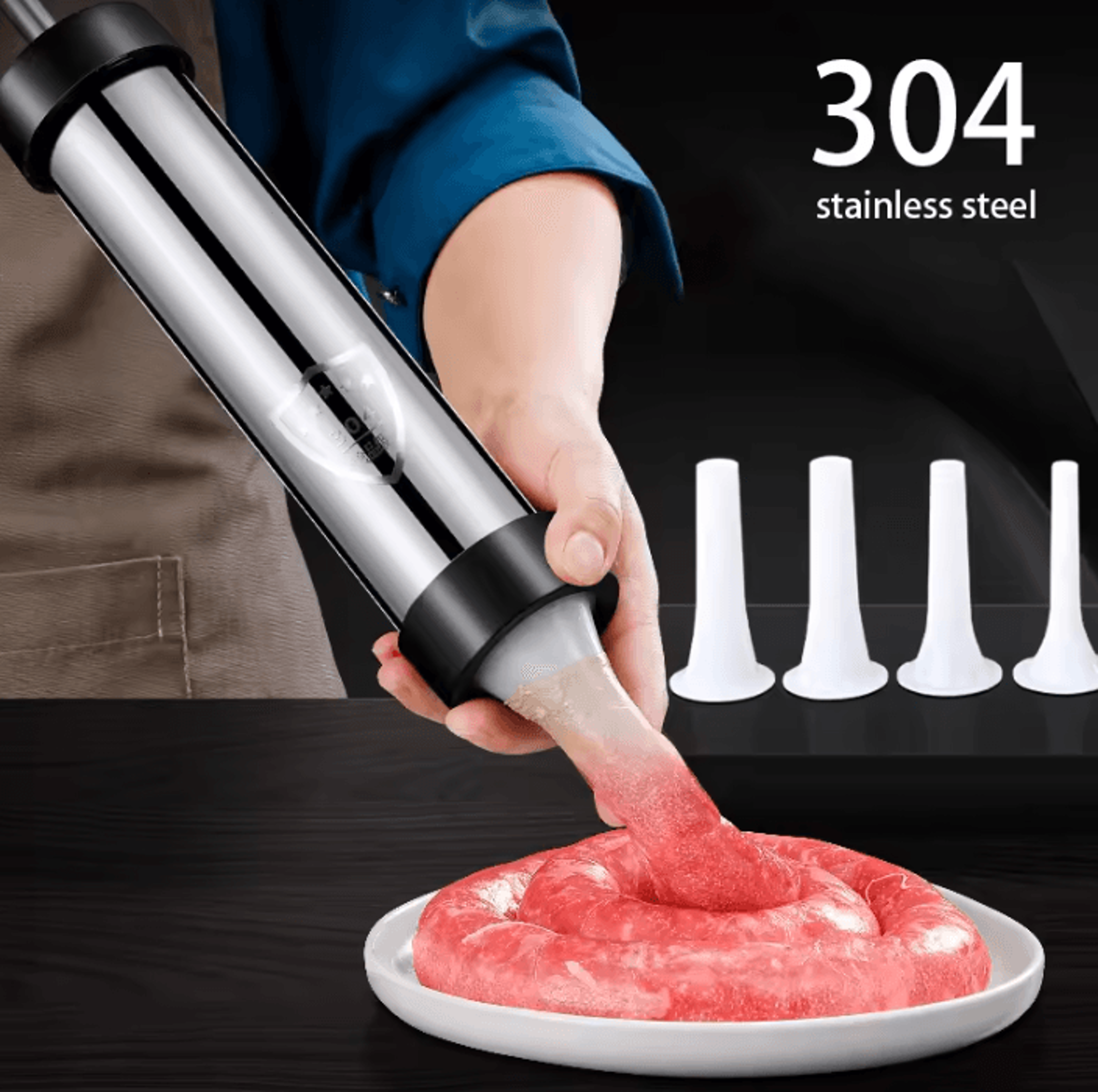 stainless steel manual sausage stuffer meat filler syringe for homemade sausage making
