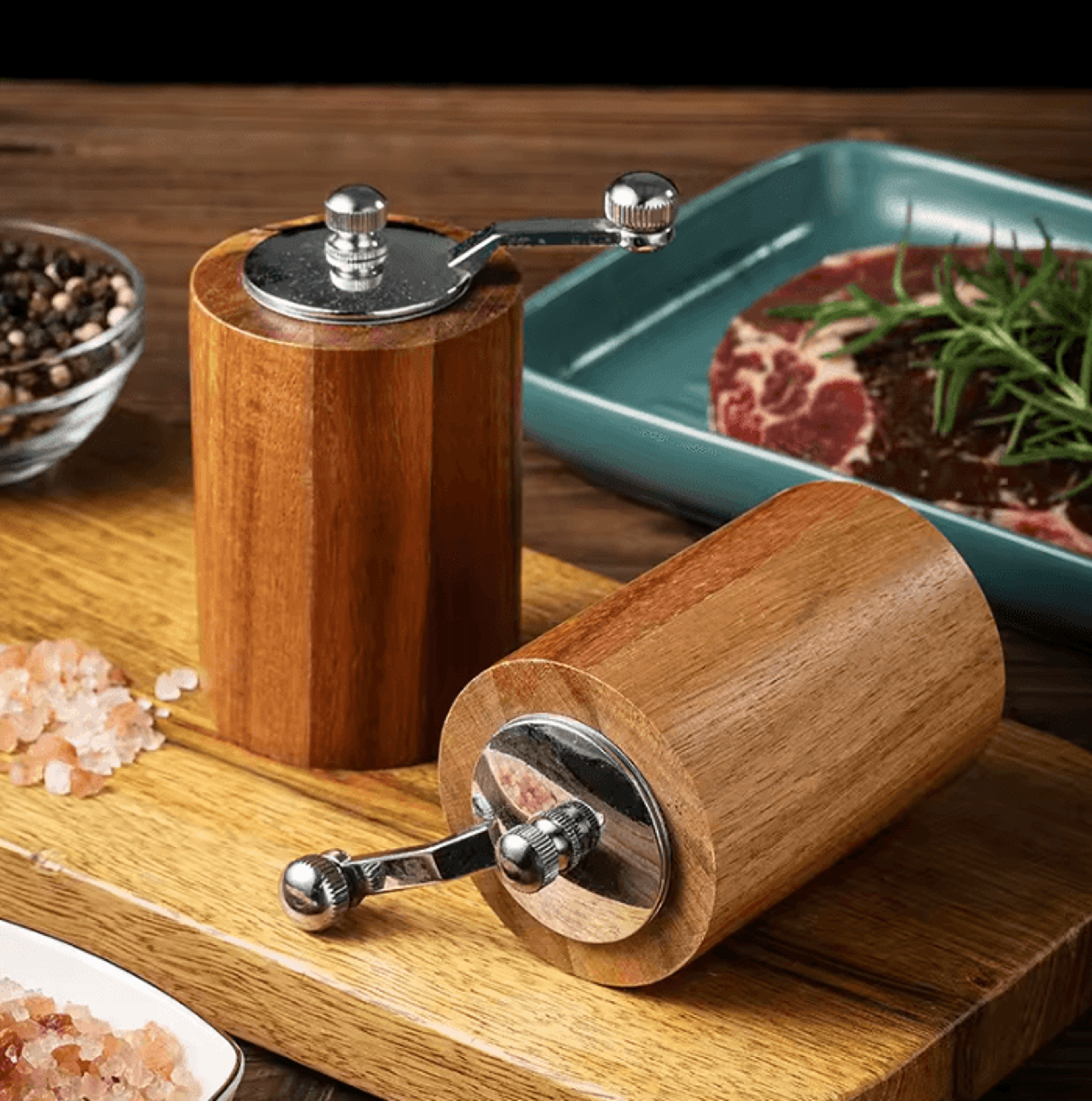 solid wood manual pepper grinder adjustable salt and pepper mill hand crank spice grinder