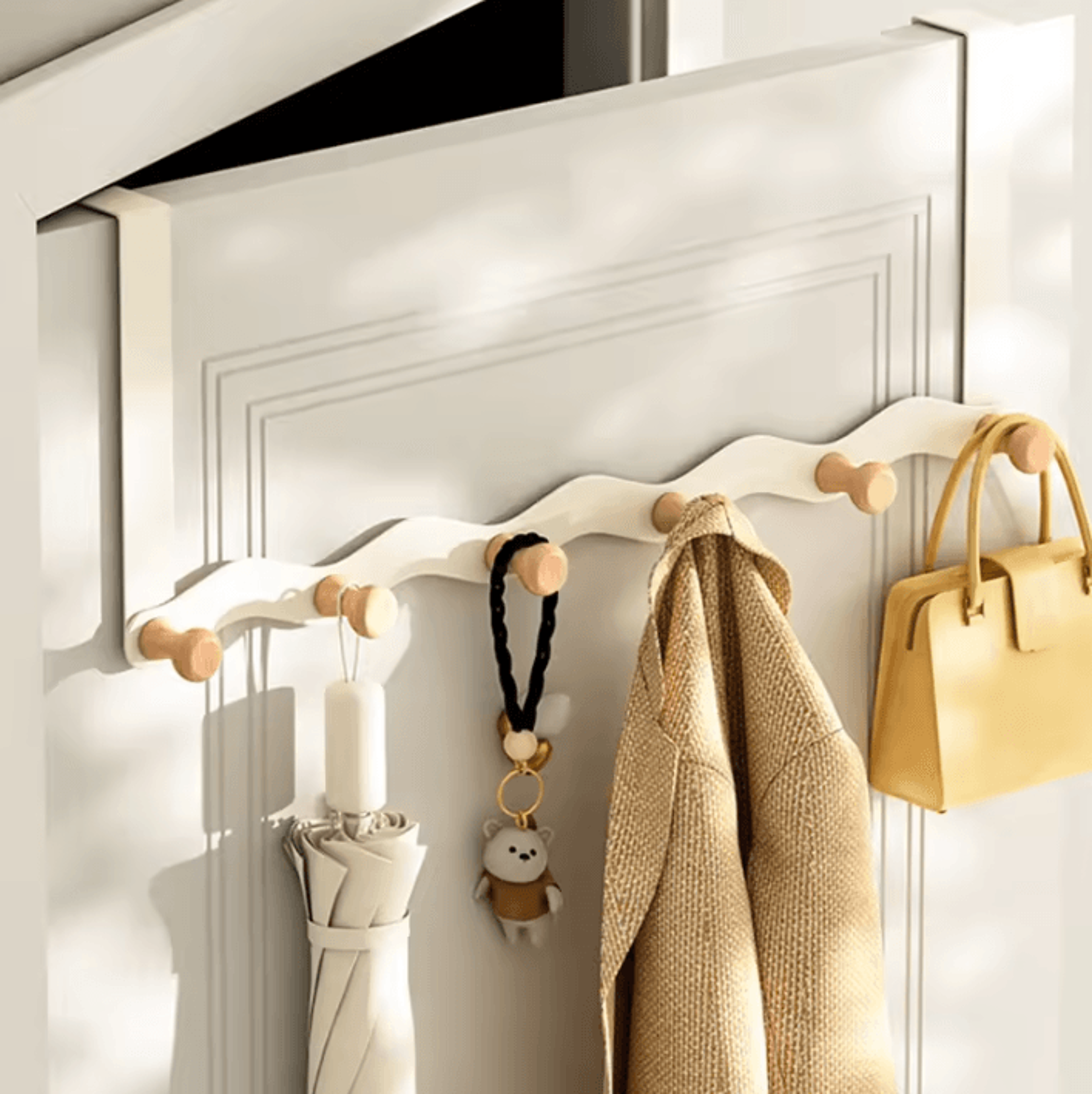 wave over the door hook no-drill wooden coat rack wall and bedroom organizer