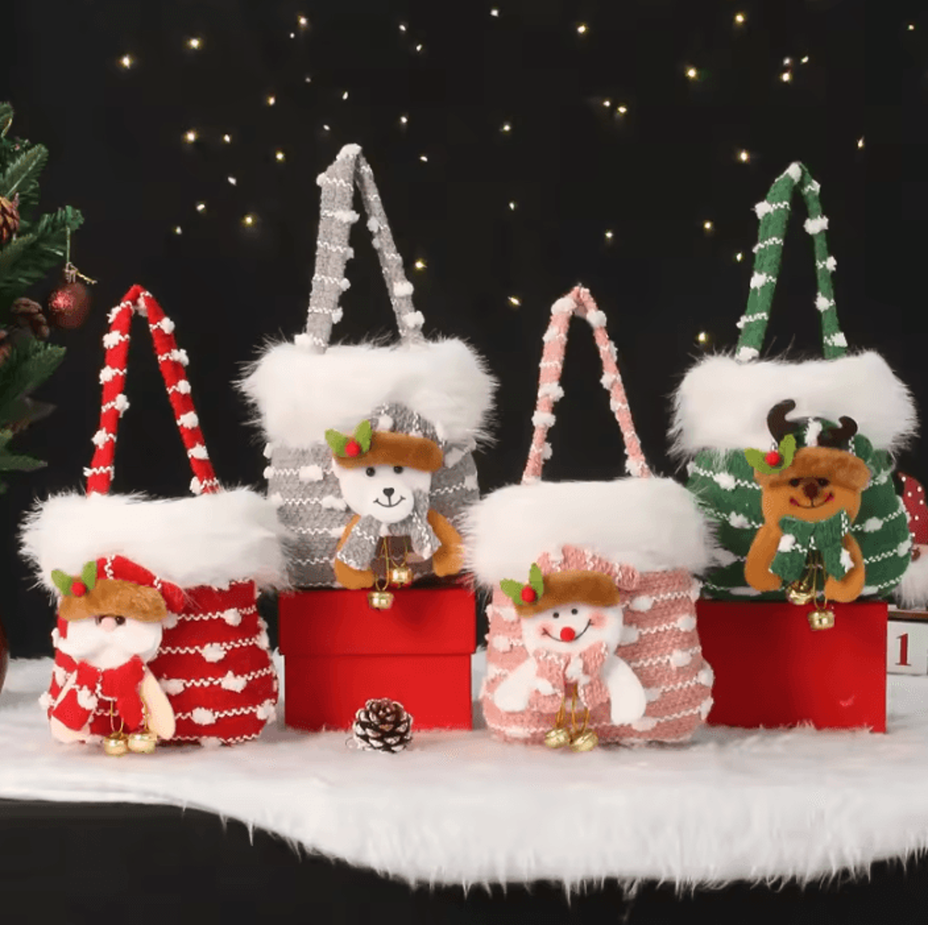 cute christmas gift bag plush holiday candy tote for christmas eve and new year gifts