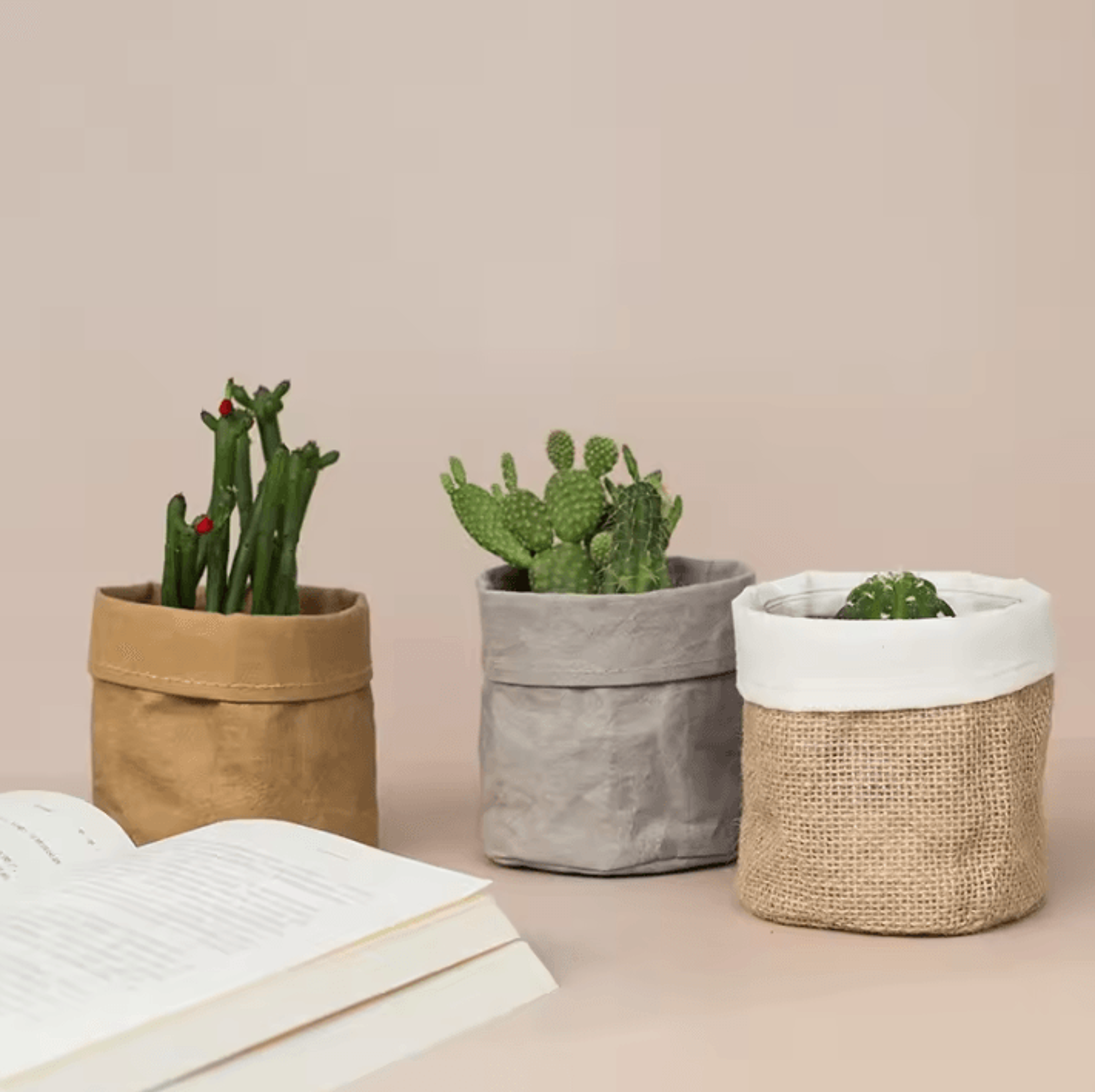 retro kraft paper storage basket washable fabric organizer flower pot cover and desktop holder