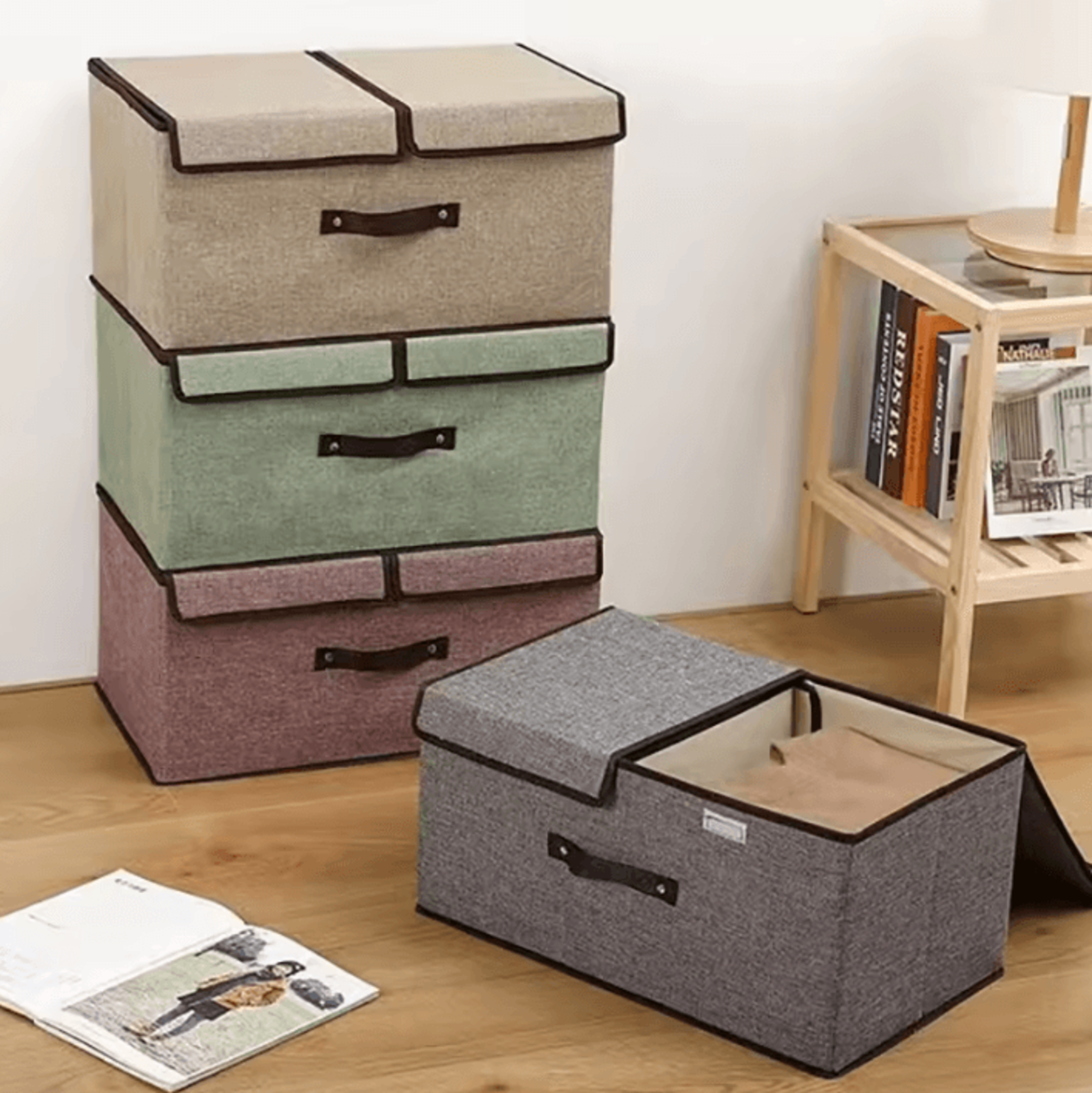 large foldable storage box with double lid fabric closet organizer for clothes and underwear