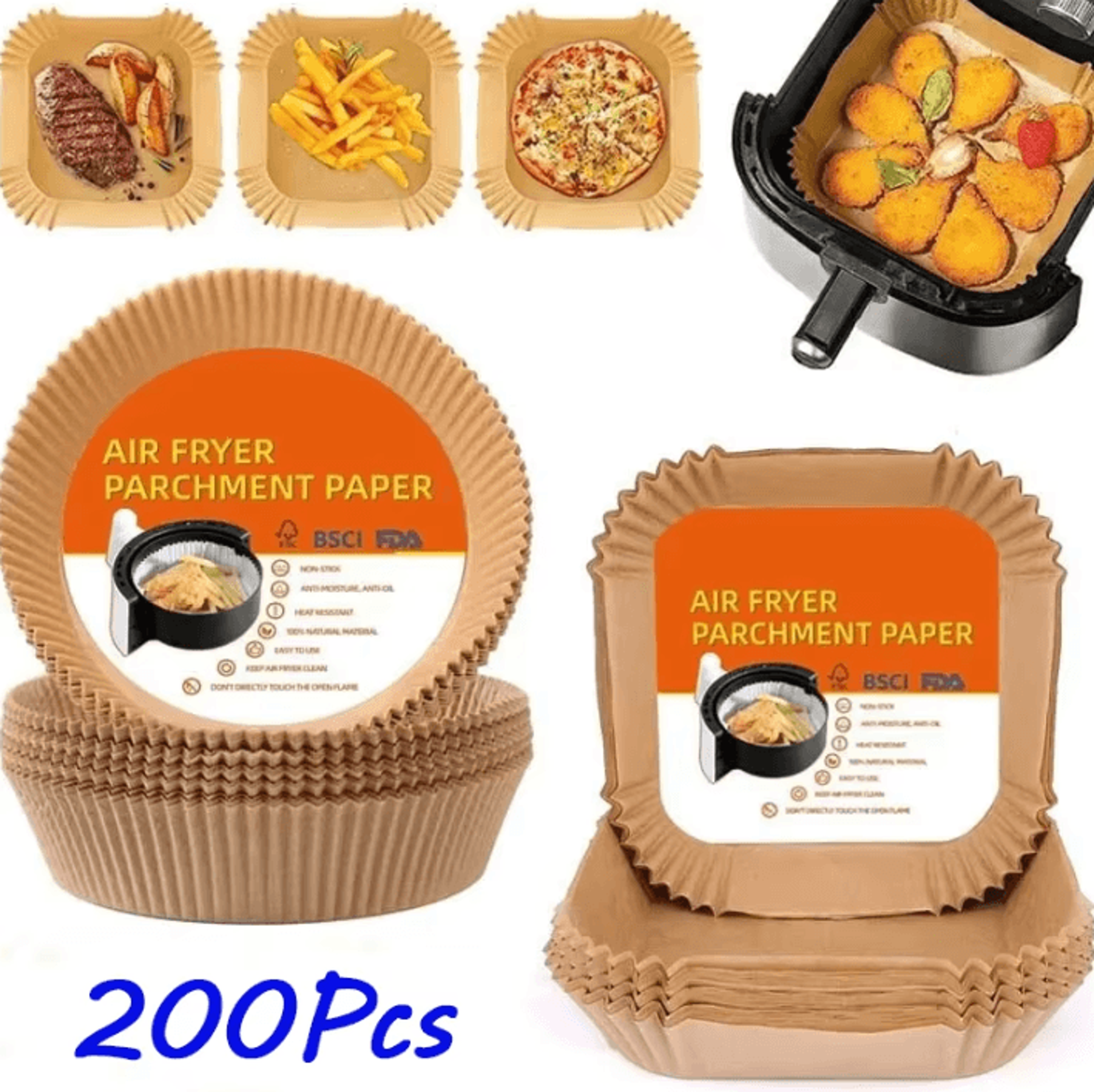 round air fryer paper liners non-stick disposable baking paper 50/100/200 pack