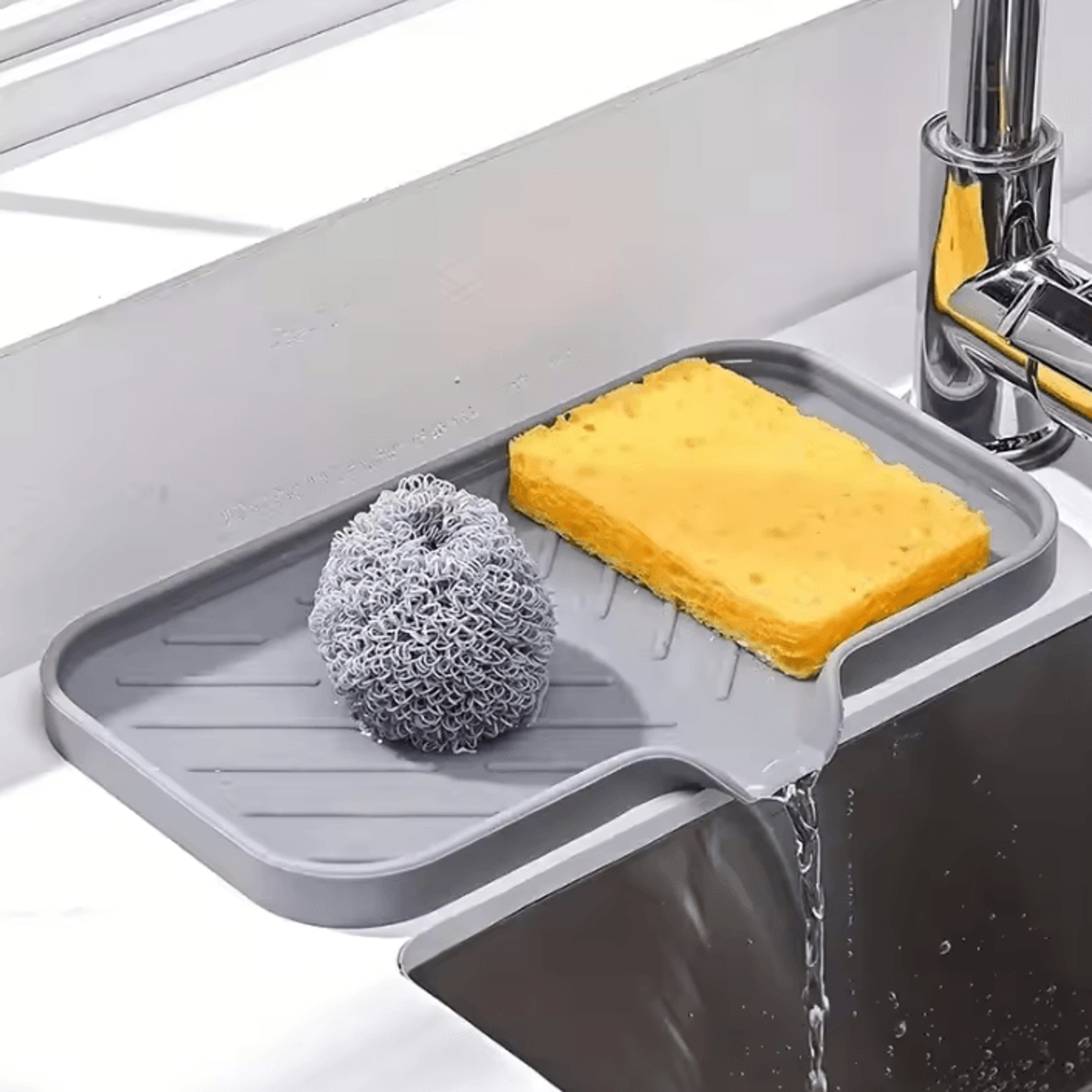 silicone sink tray organizer drainage soap and sponge holder for kitchen countertops