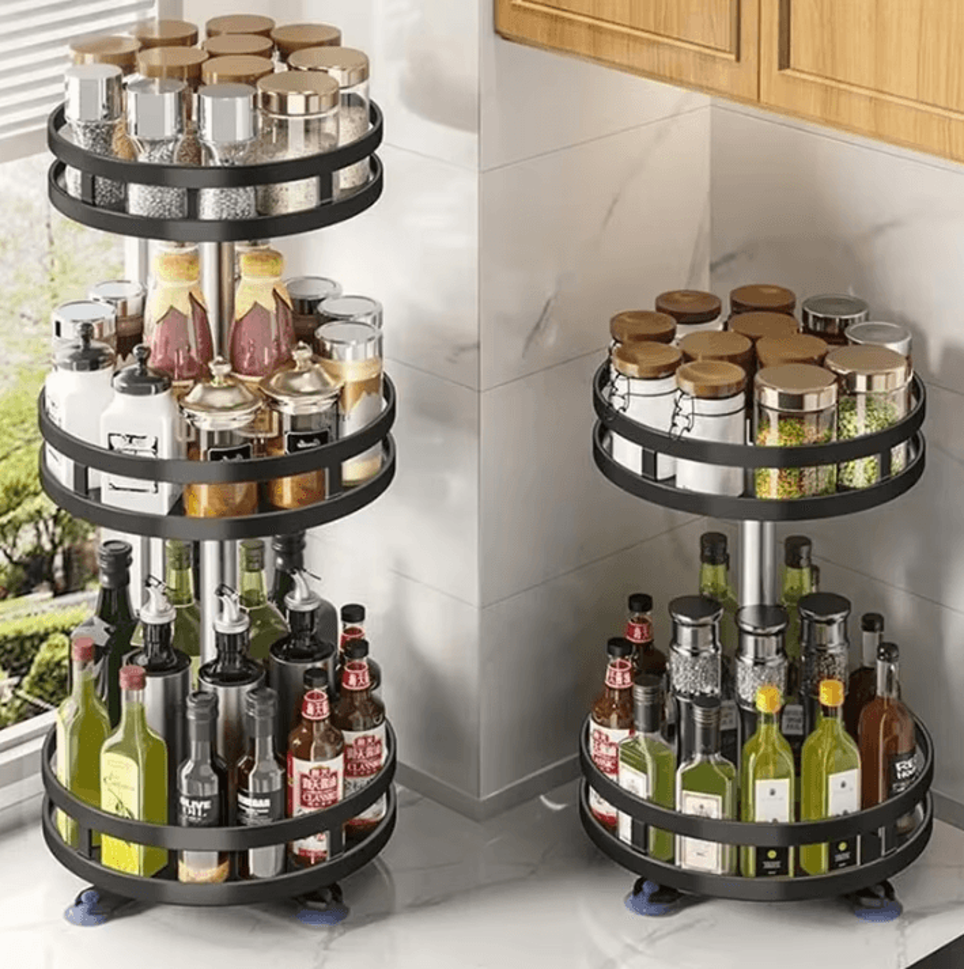 360° rotating spice rack organizer non-skid lazy susan turntable for seasonings and kitchen storage