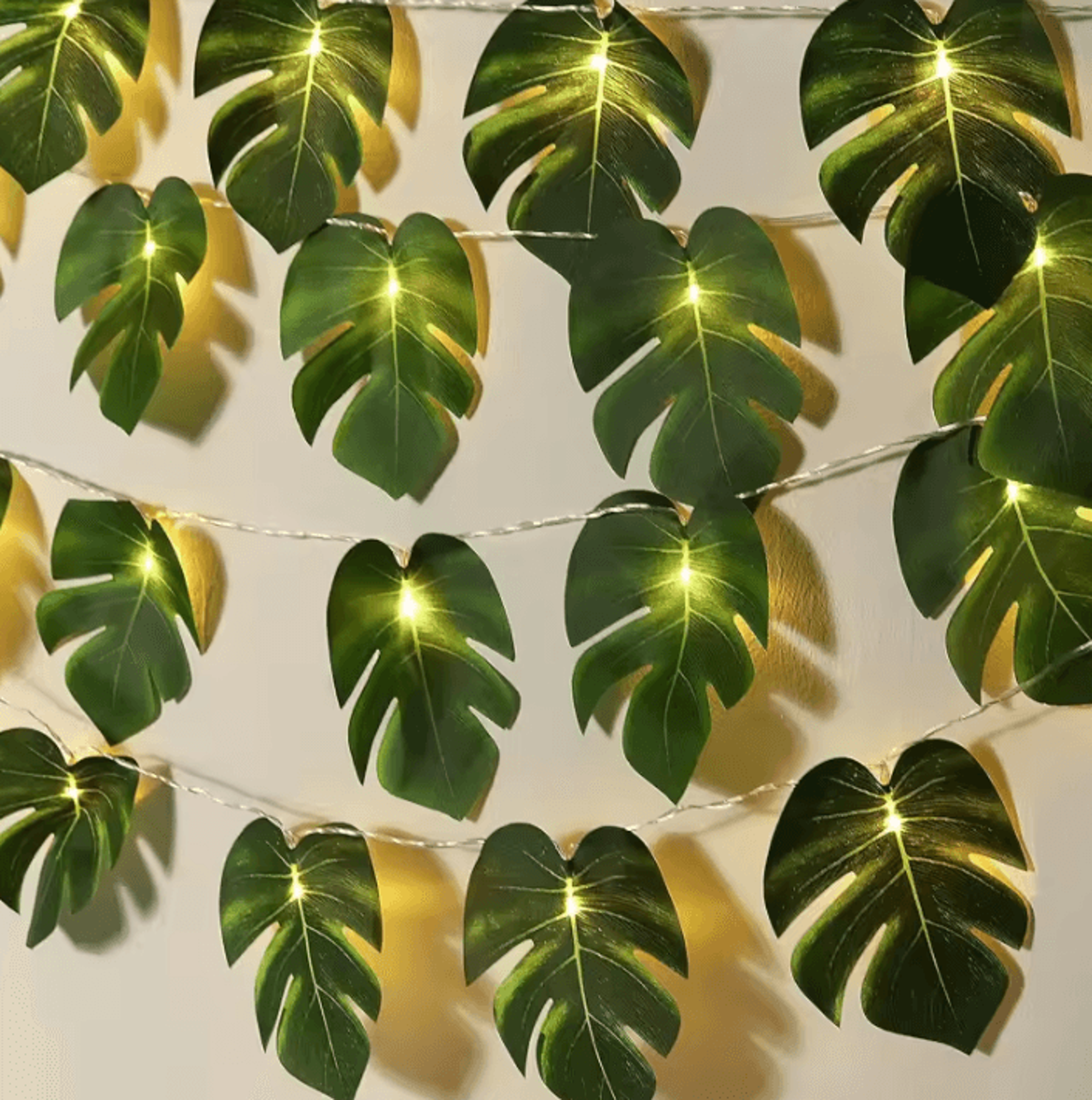 monstera leaf string lights tropical palm leaf garland for party and home decor