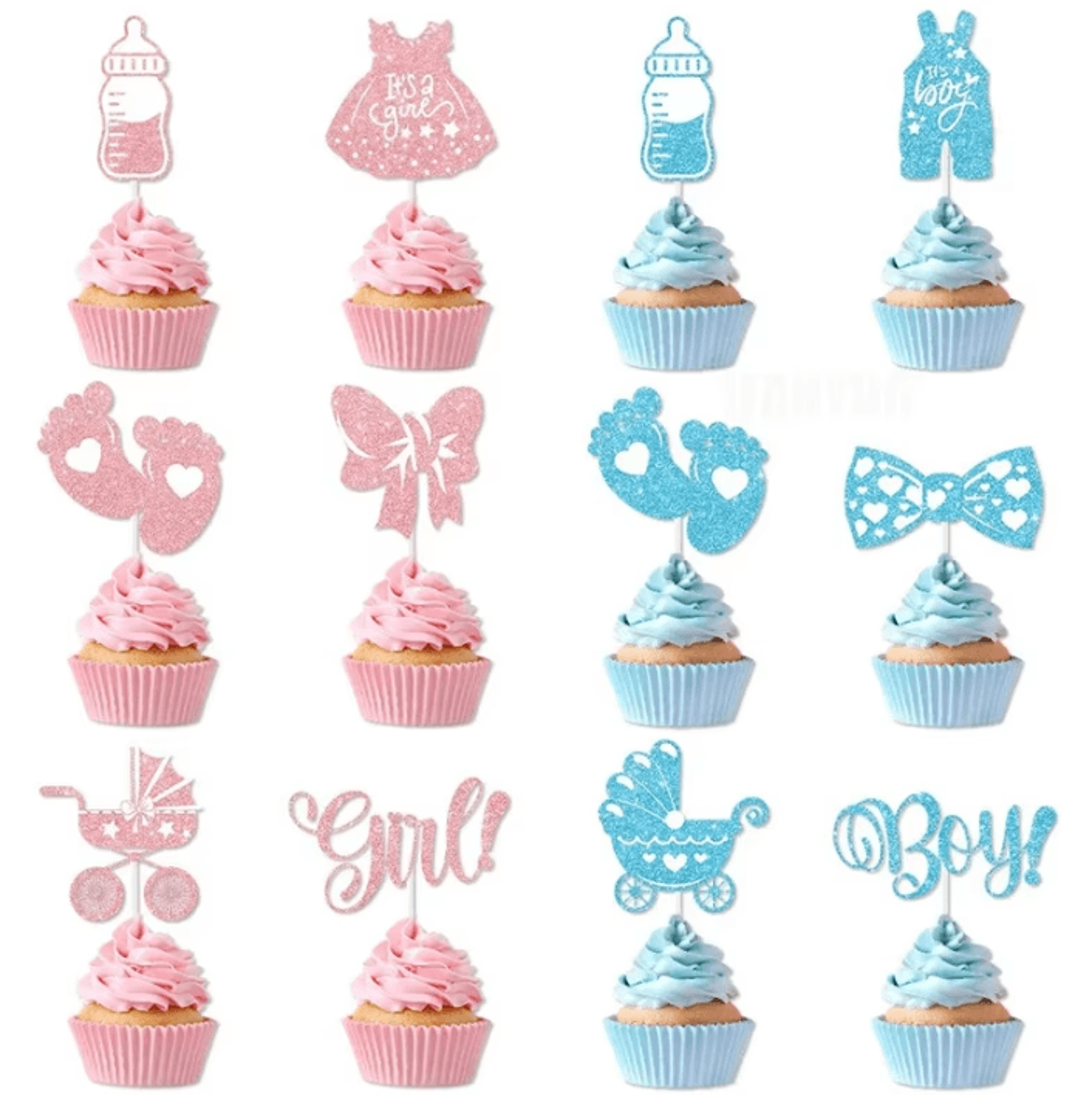 boy or girl cupcake toppers gender reveal cake picks for baby shower party decorations