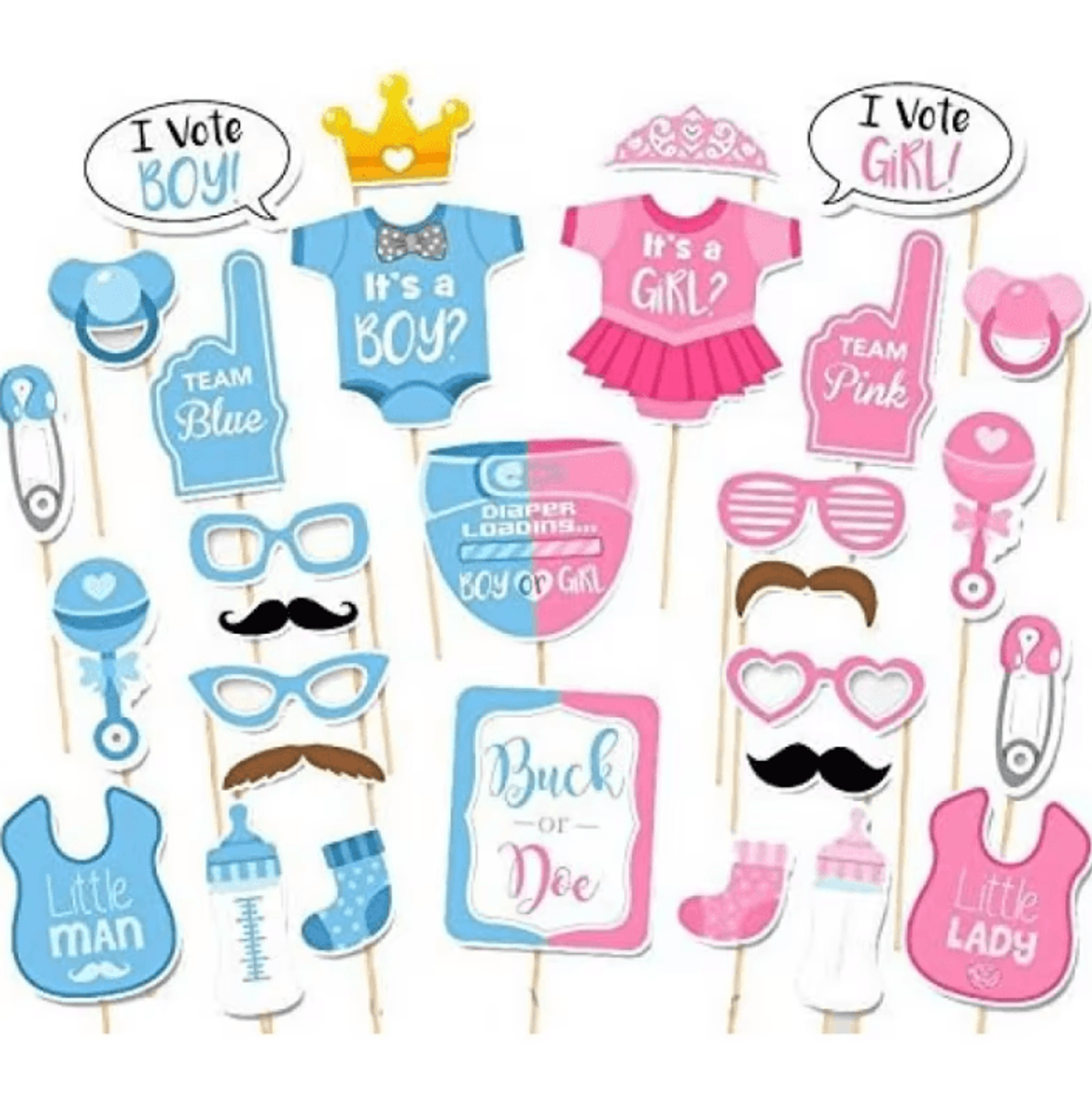 gender reveal photo booth props set boy or girl baby shower party decorations
