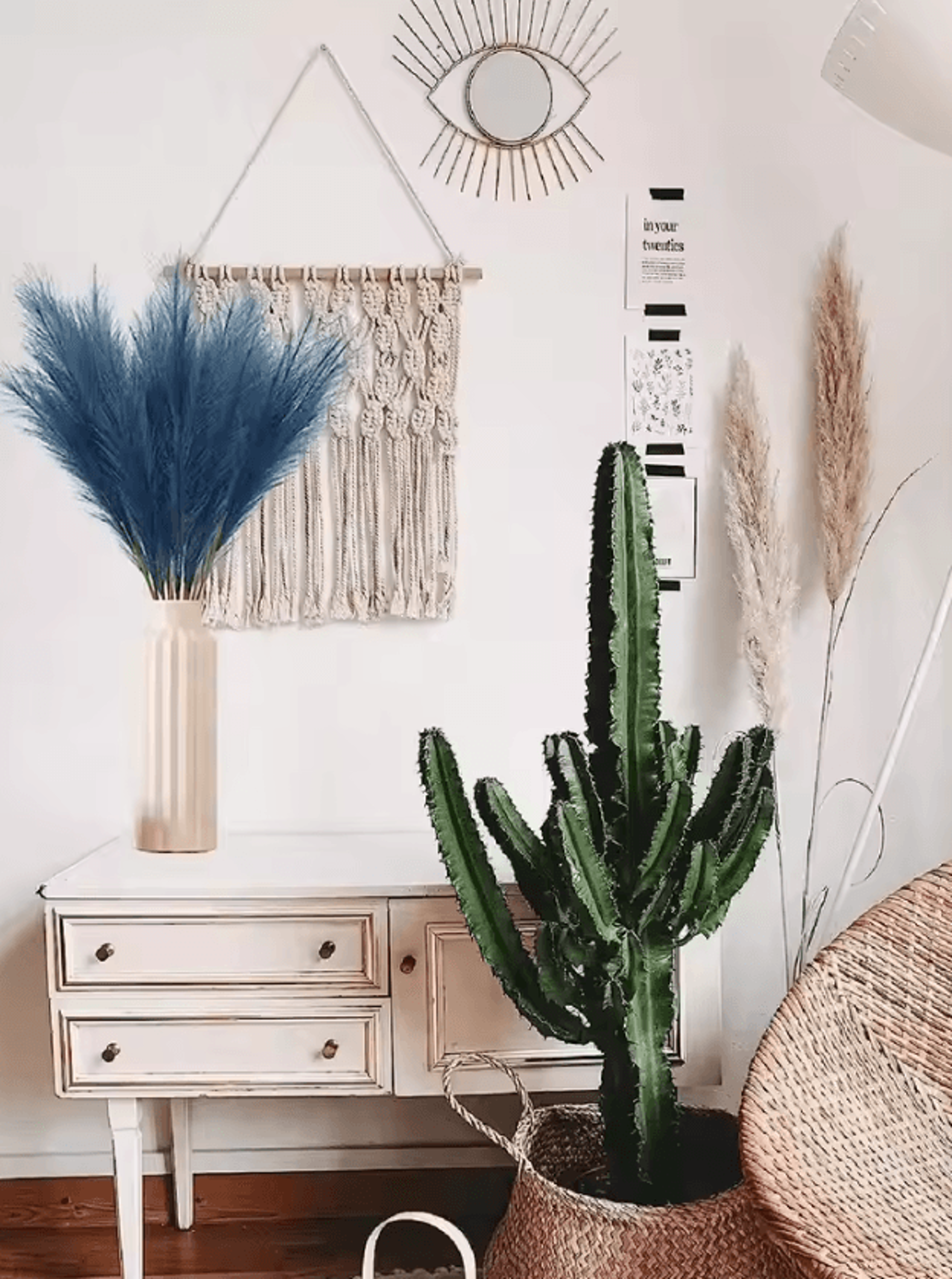 blue artificial pampas grass stems faux reed branches for wedding and home decorations