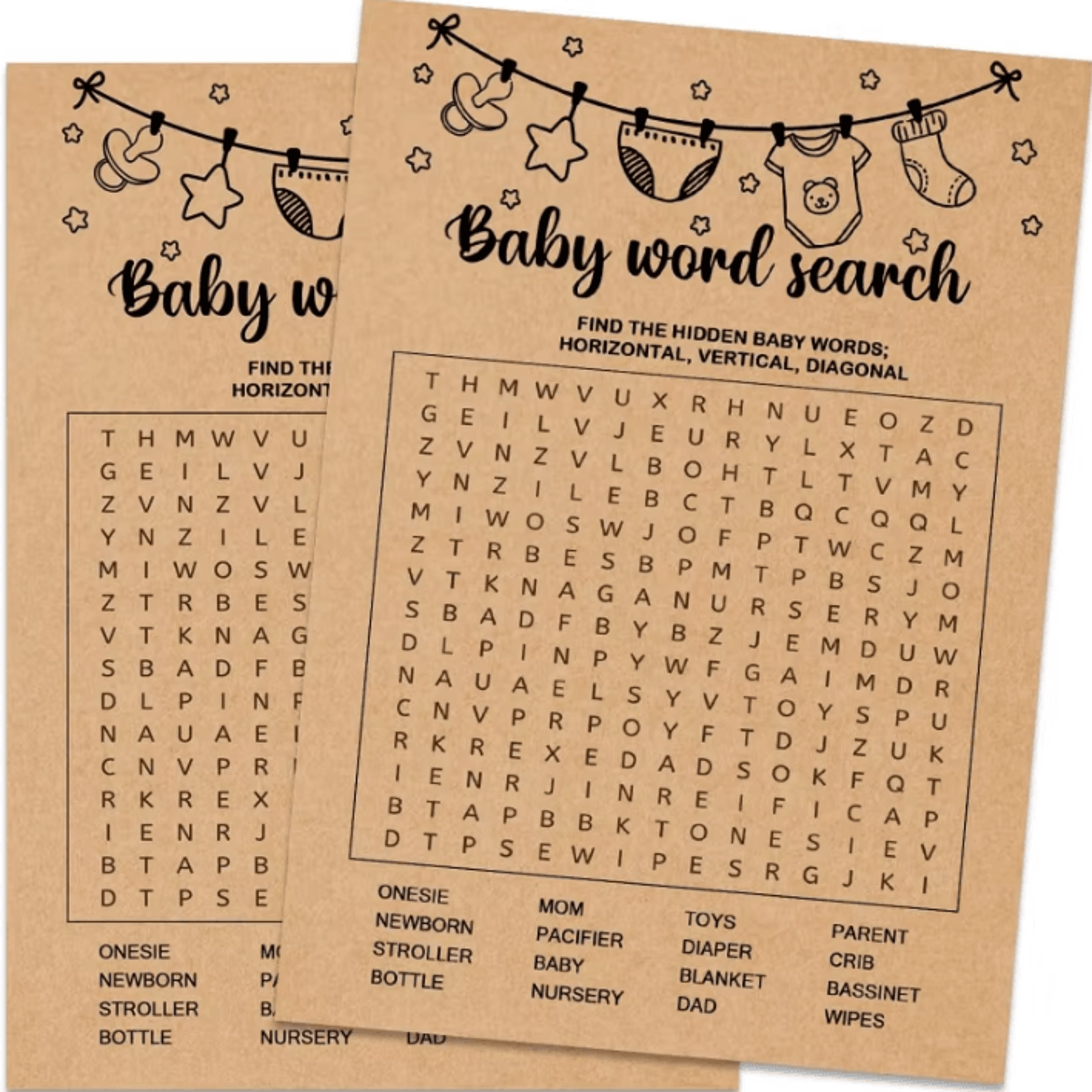 baby shower word search game cards party activity pack