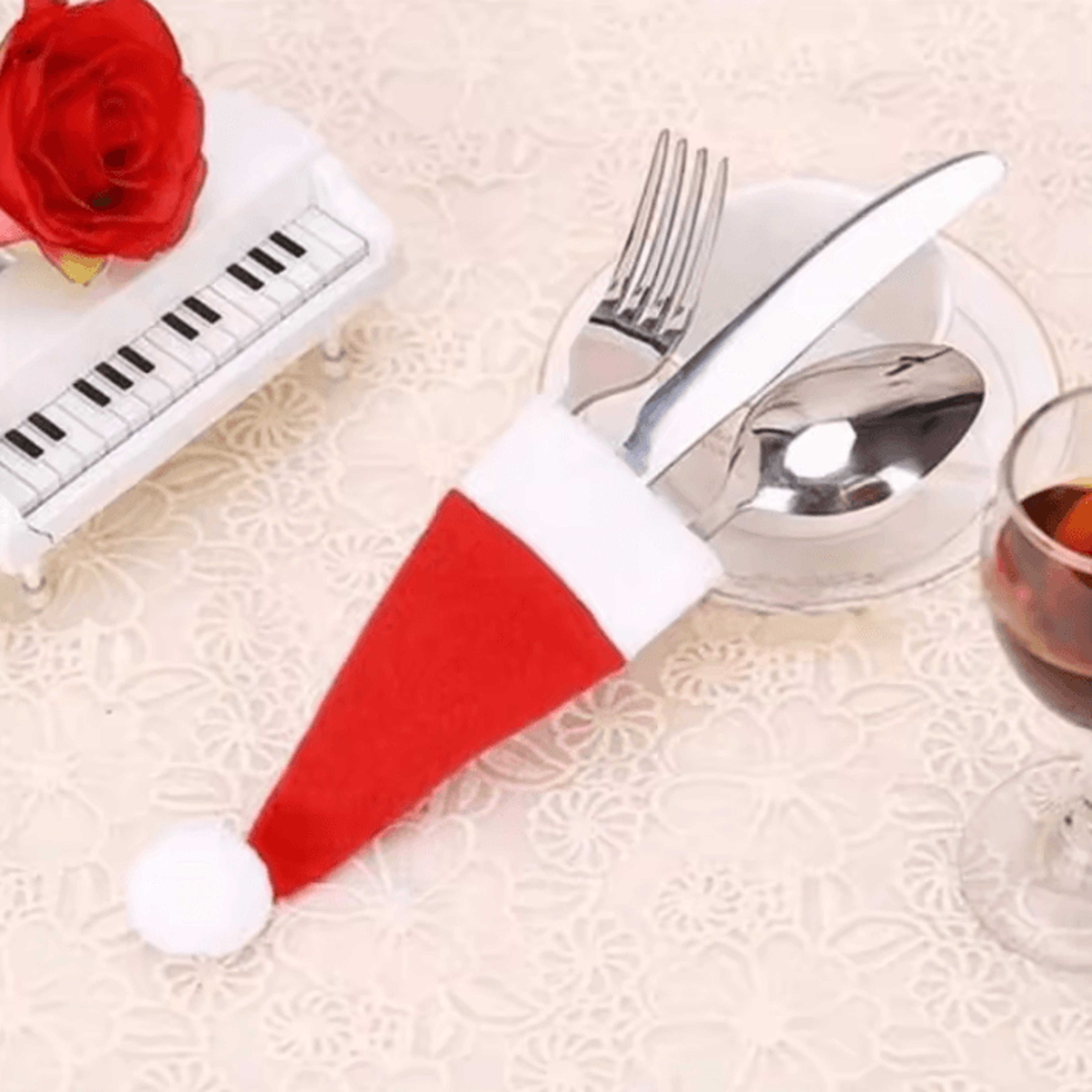 christmas hat cutlery holders non woven tableware decoration set