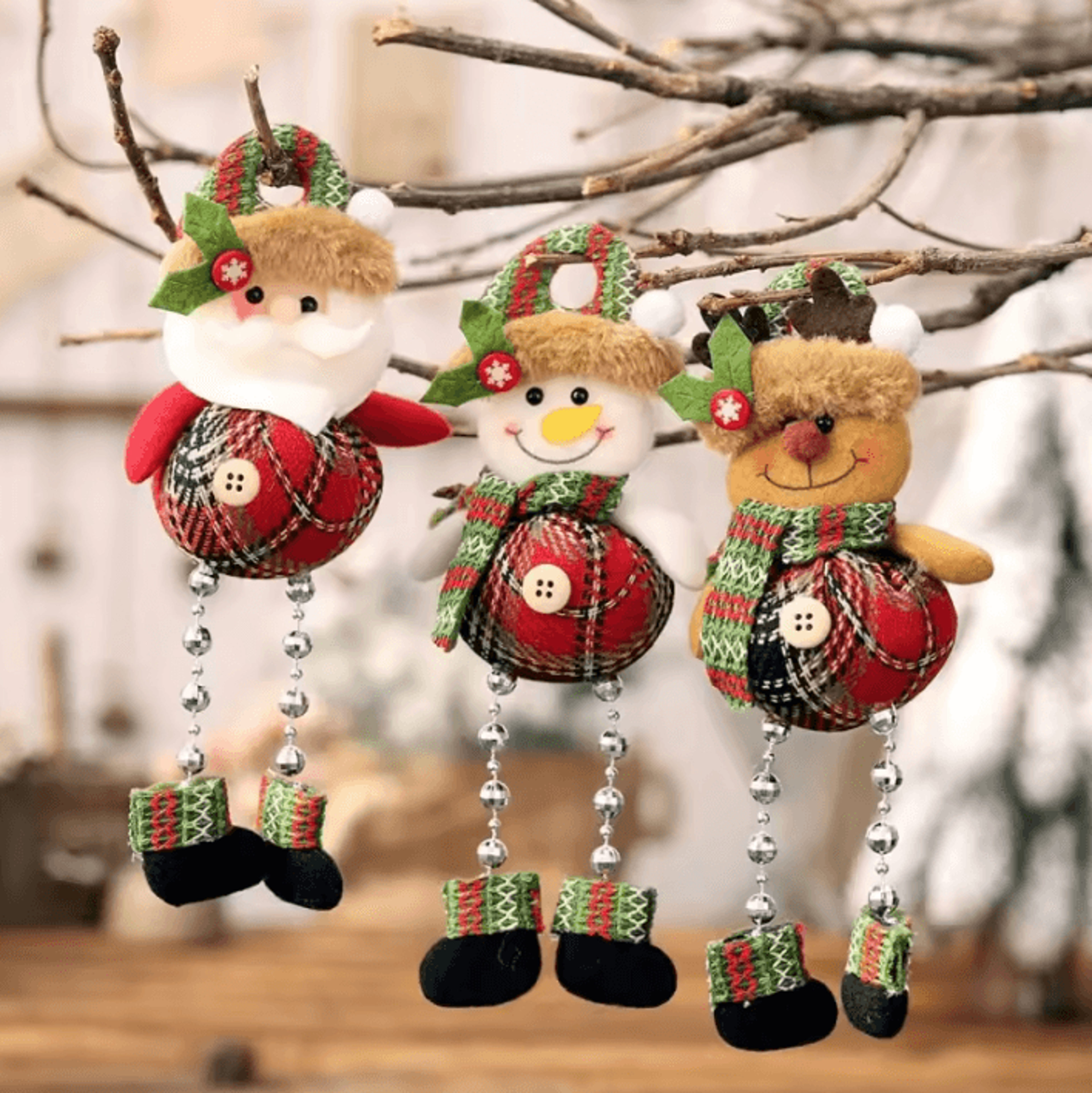 christmas plush hanging ornaments santa snowman reindeer tree decorations