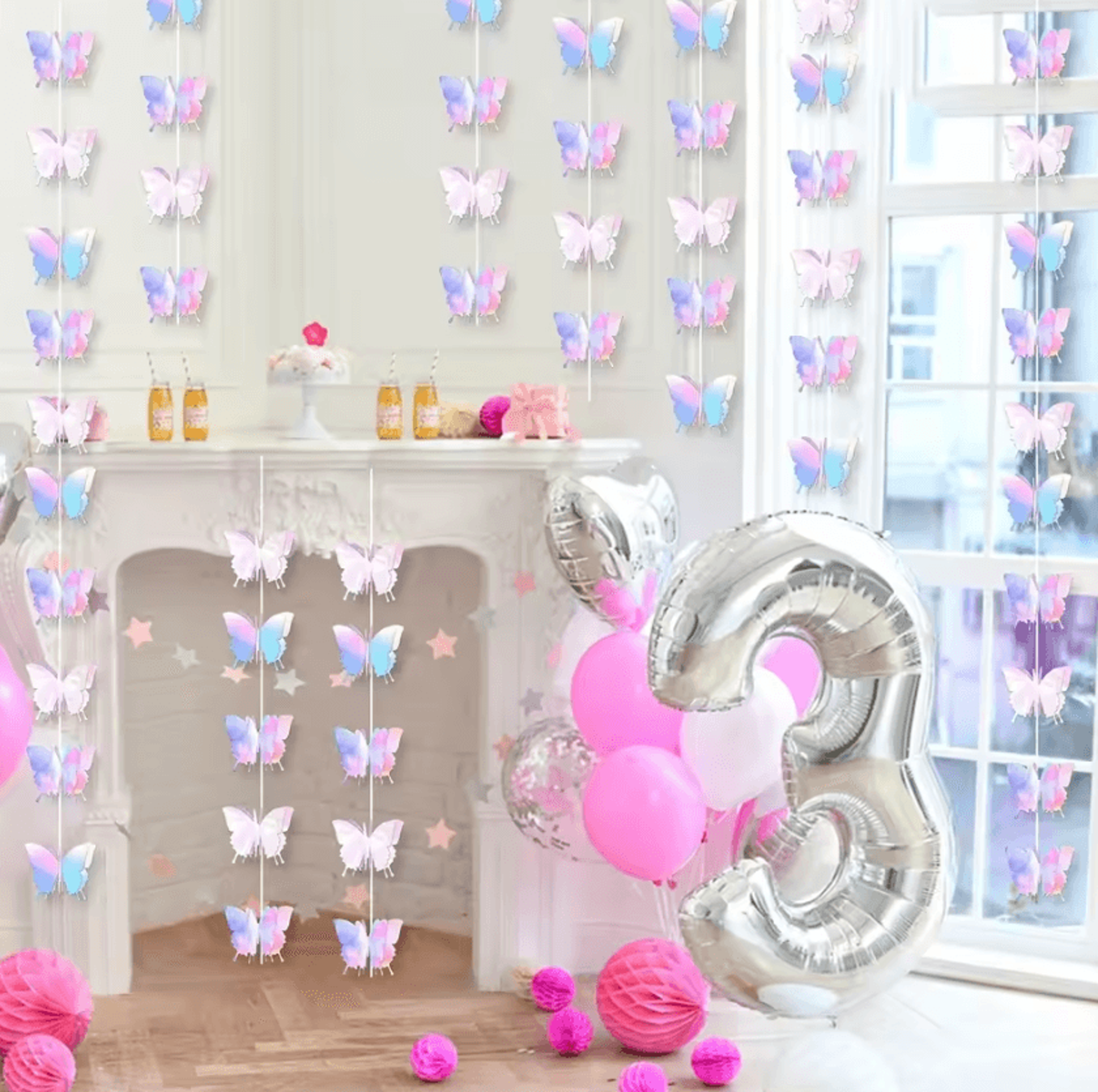 silver butterfly garland banner party wedding and birthday decorations