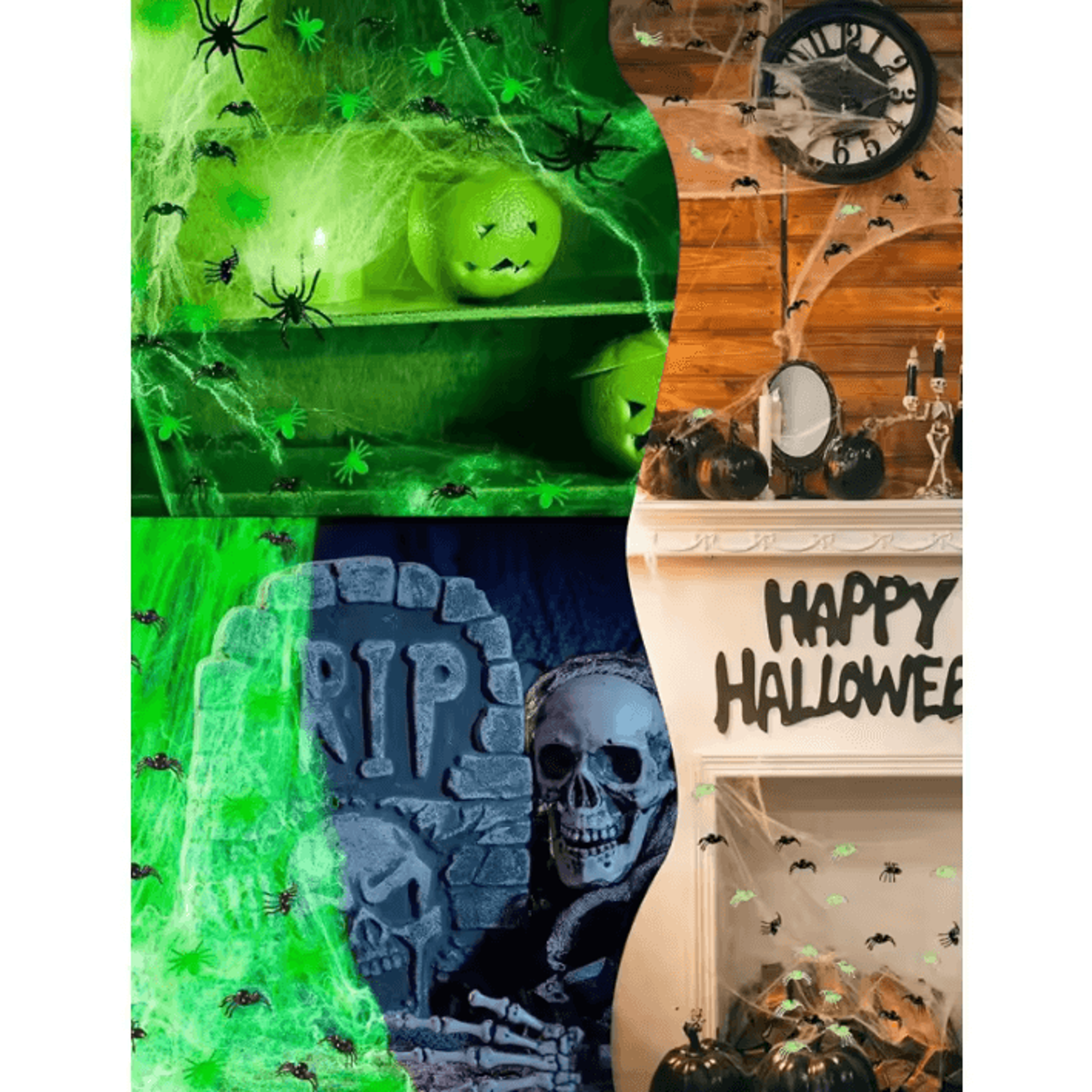 glow in the dark spider web decoration set with spiders for halloween parties