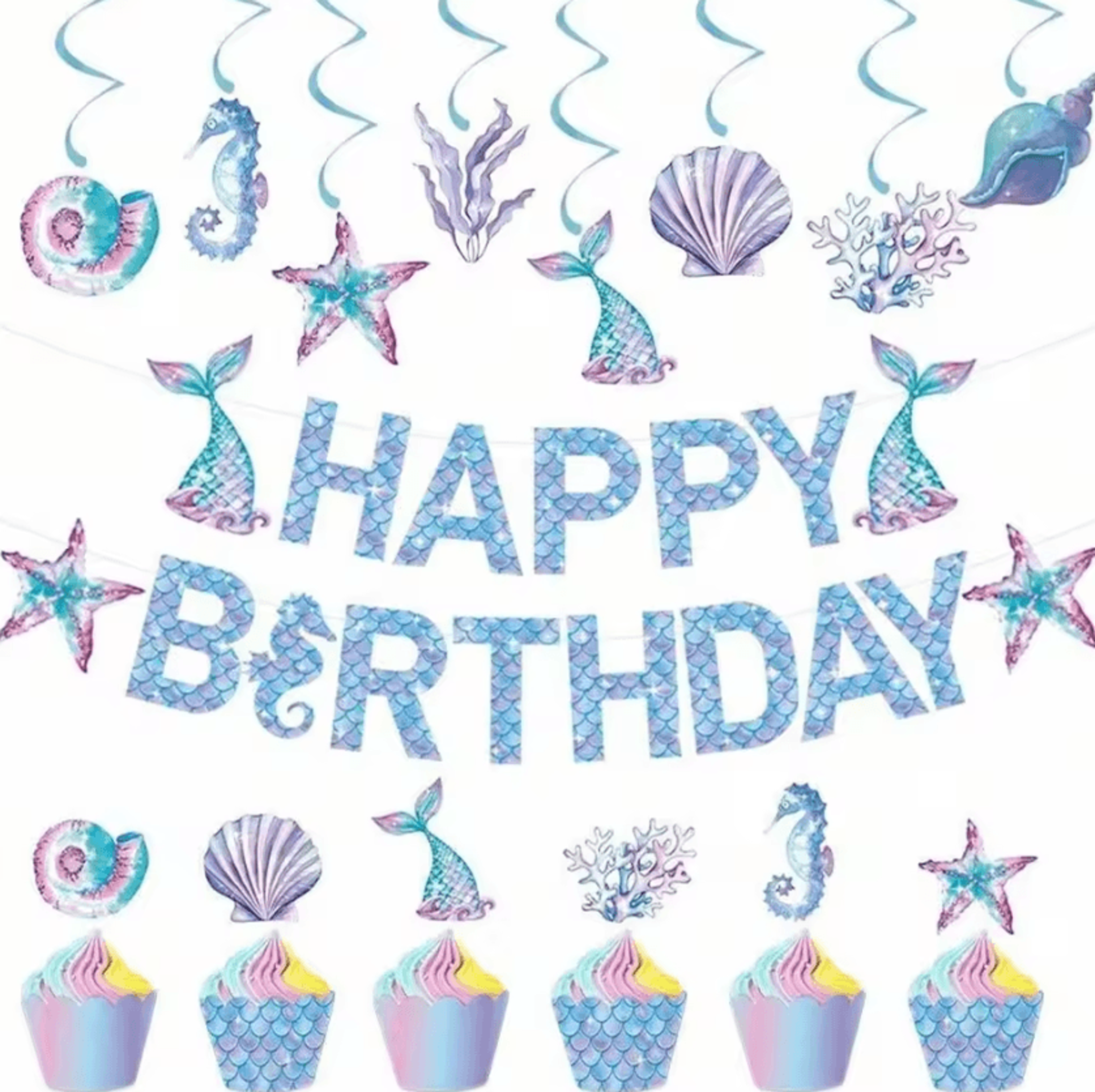 mermaid birthday cake topper set reusable cupcake decorations for girls party