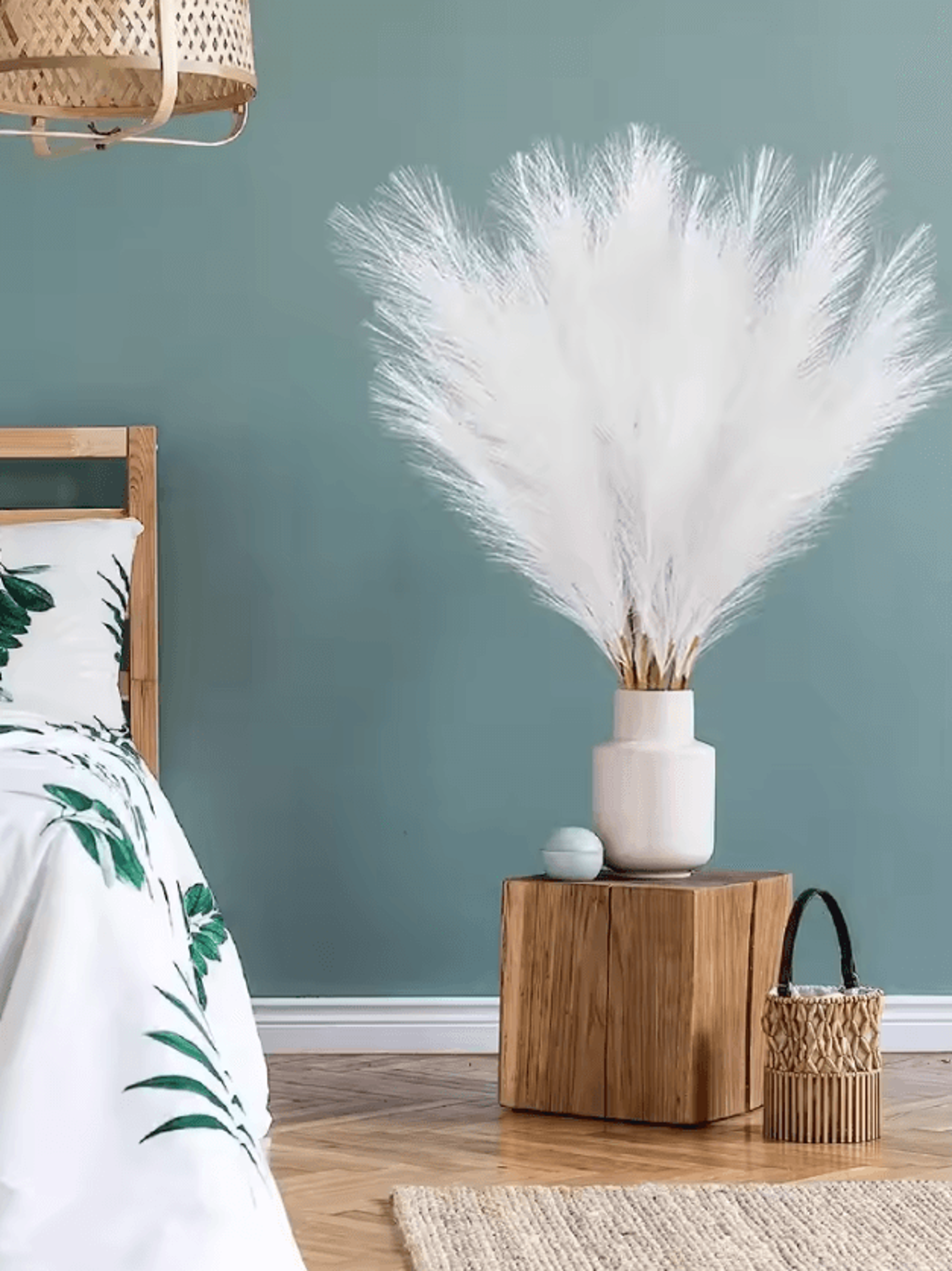 white artificial pampas grass stems faux reed branches for home wedding and party decorations