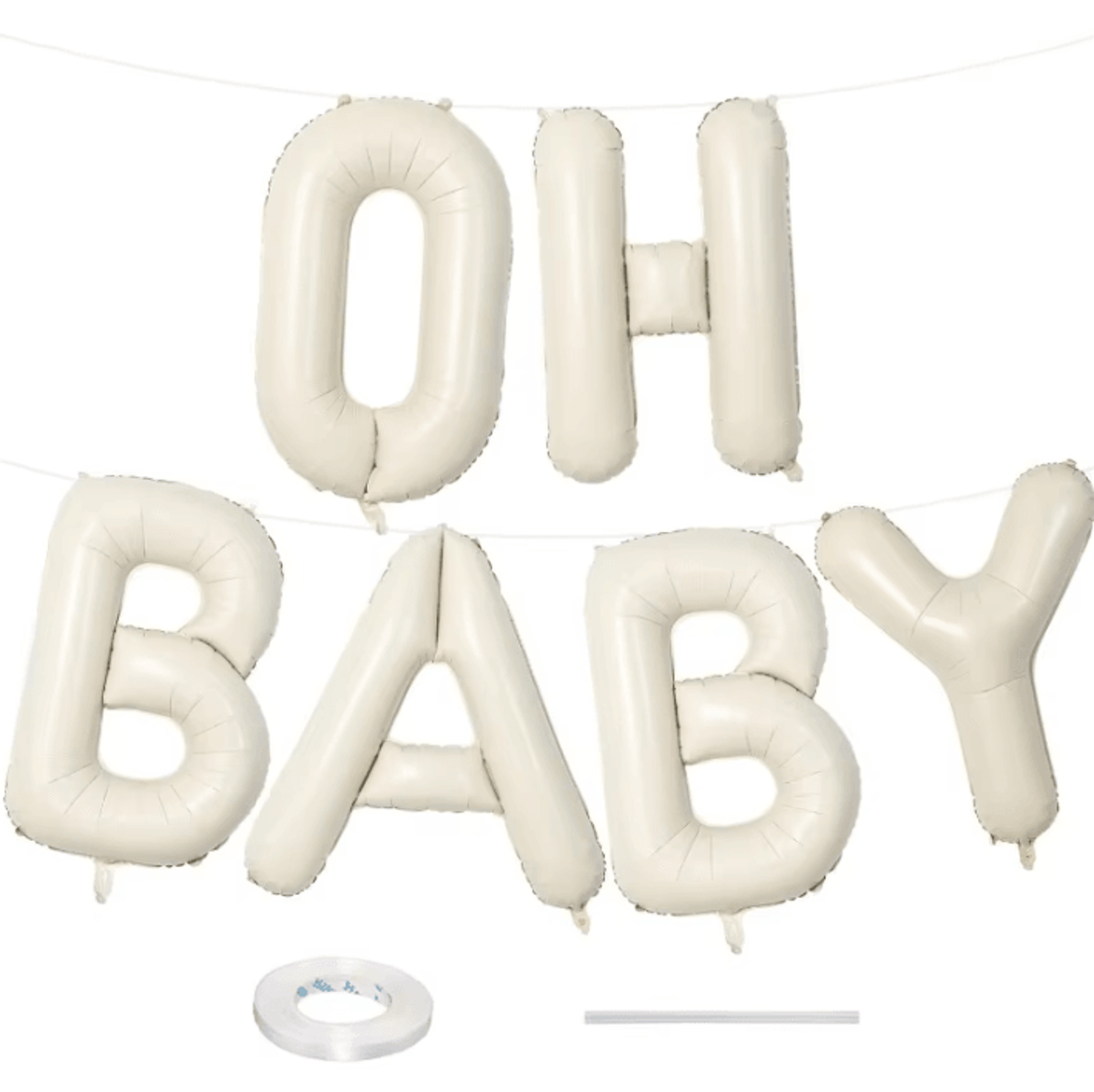 beige oh baby balloon banner for baby shower and gender reveal decorations