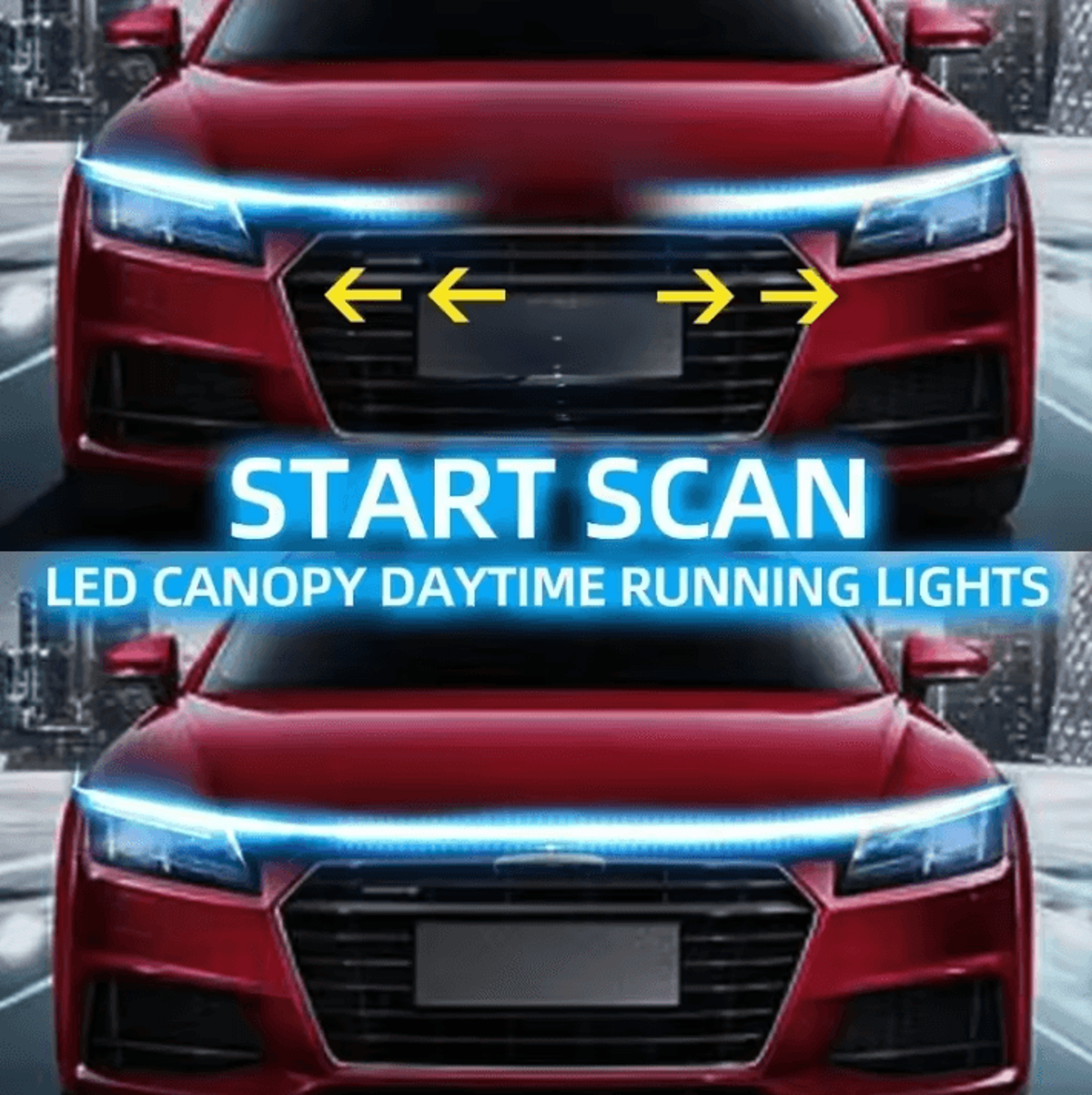 led scanning car hood light strip for daytime running and start-up effect