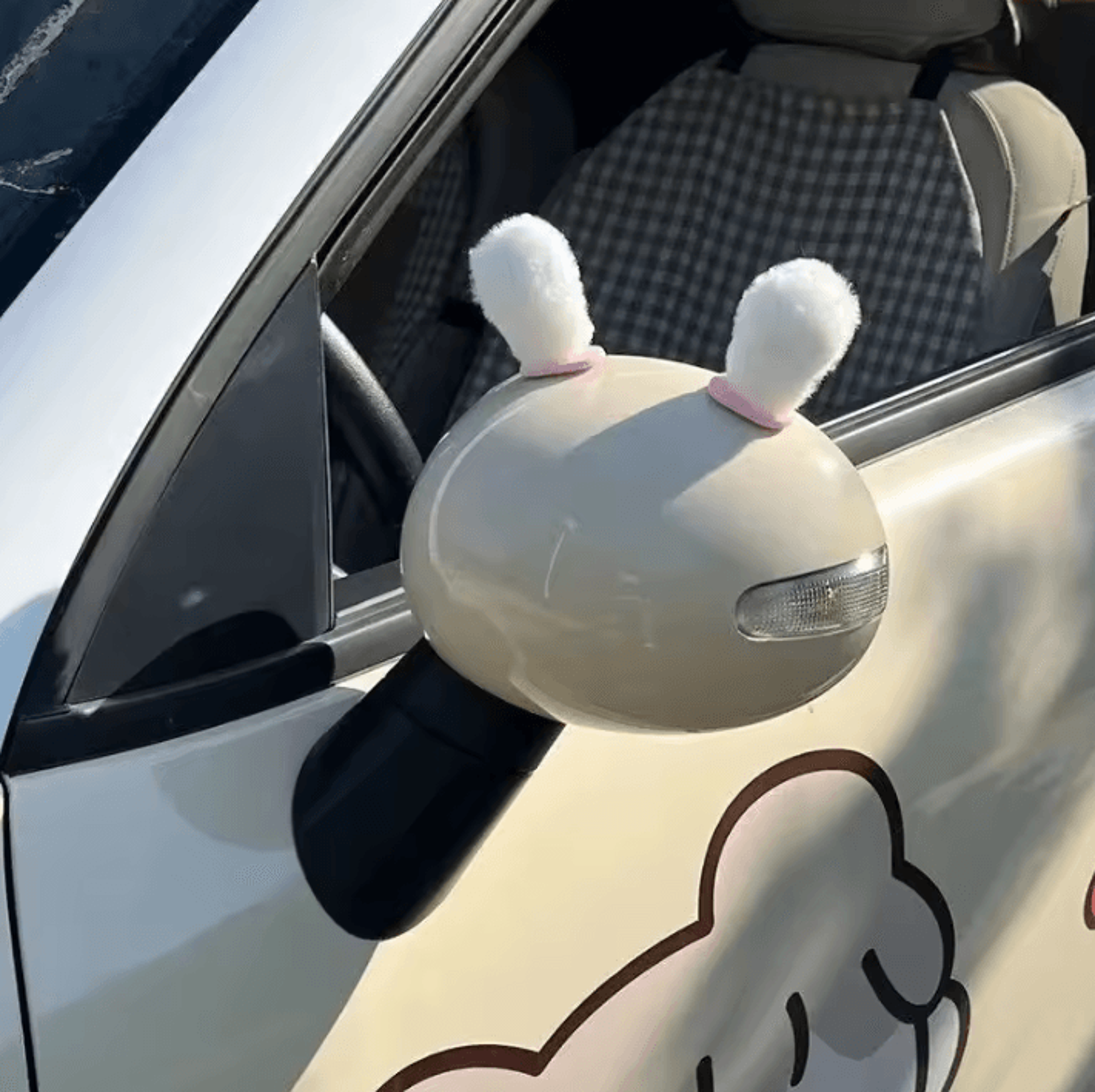 plush bunny ear car mirror decoration set