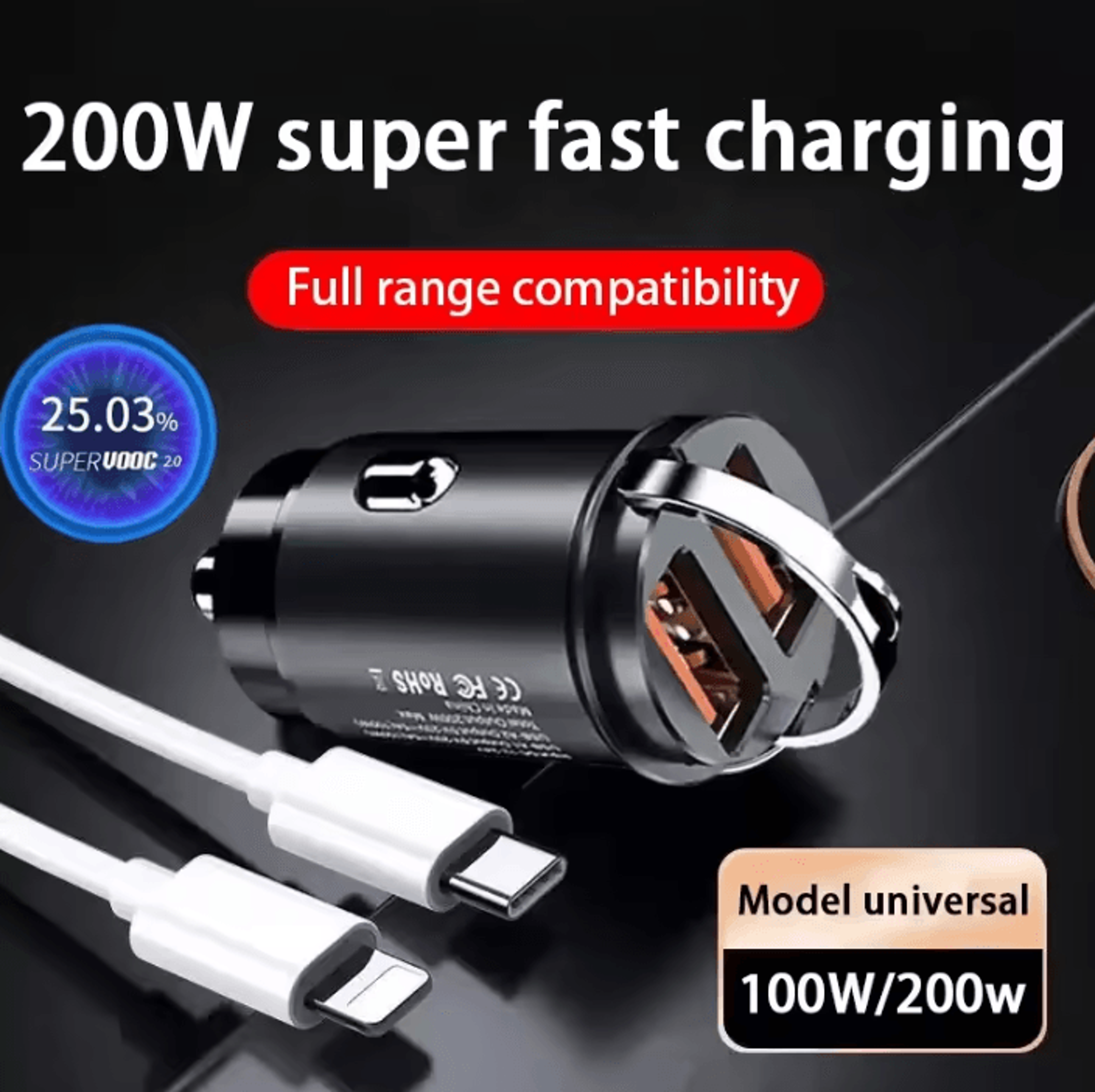 200w mini usb car charger fast charging cigarette lighter adapter