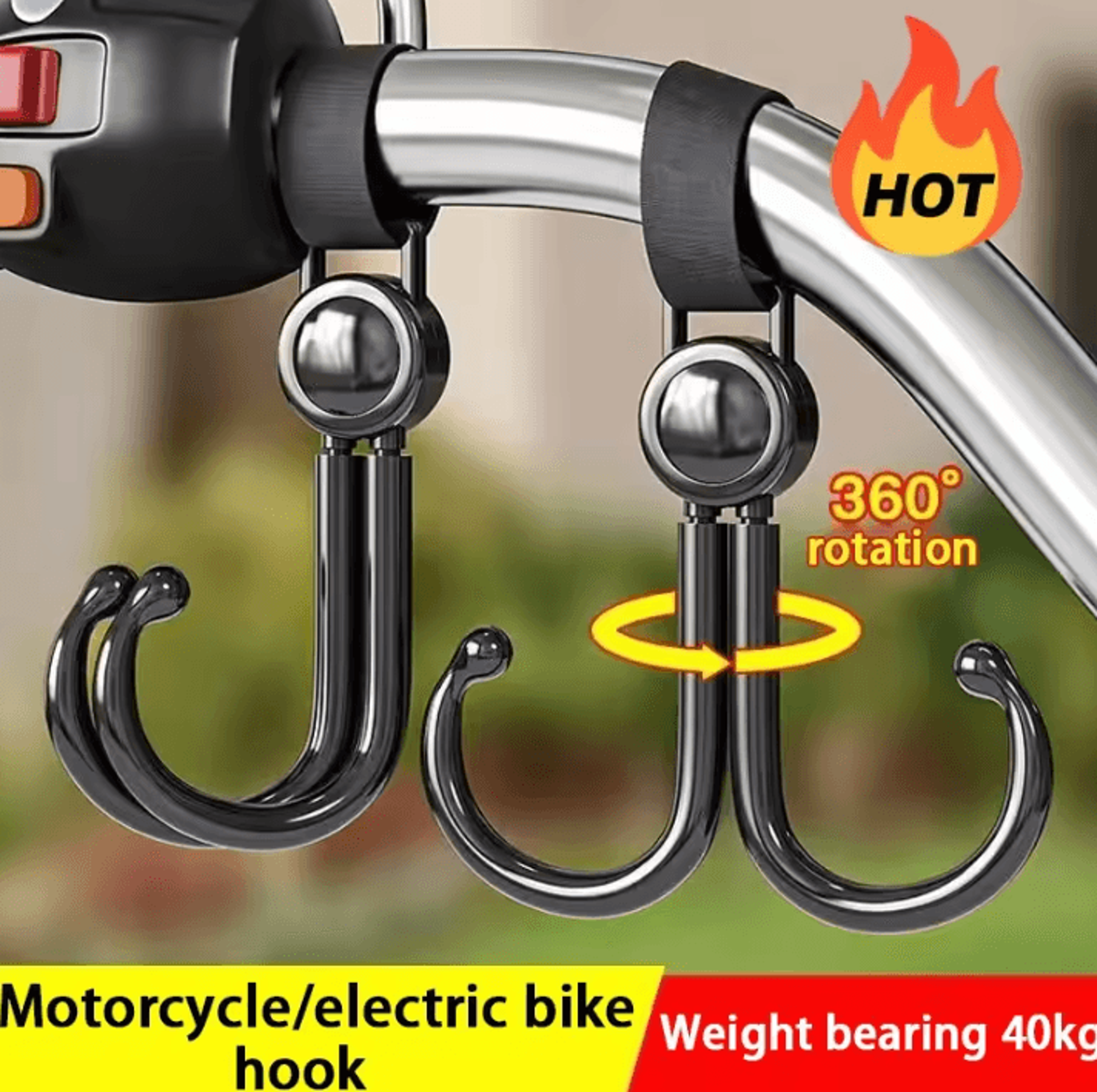 universal heavy duty hanging hook for motorcycle, stroller, and scooter
