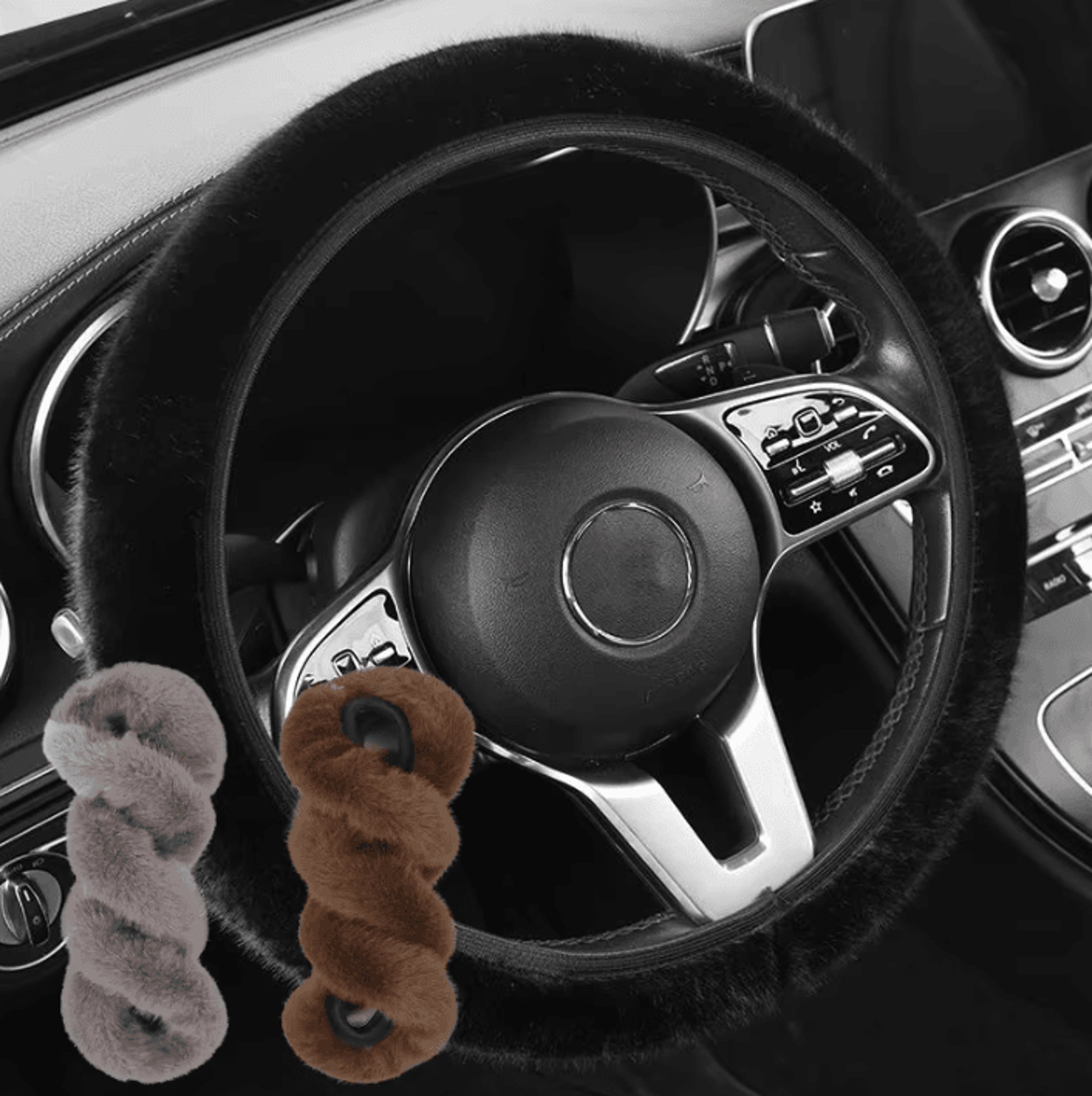 plush faux mink fur steering wheel cover with anti slip grip