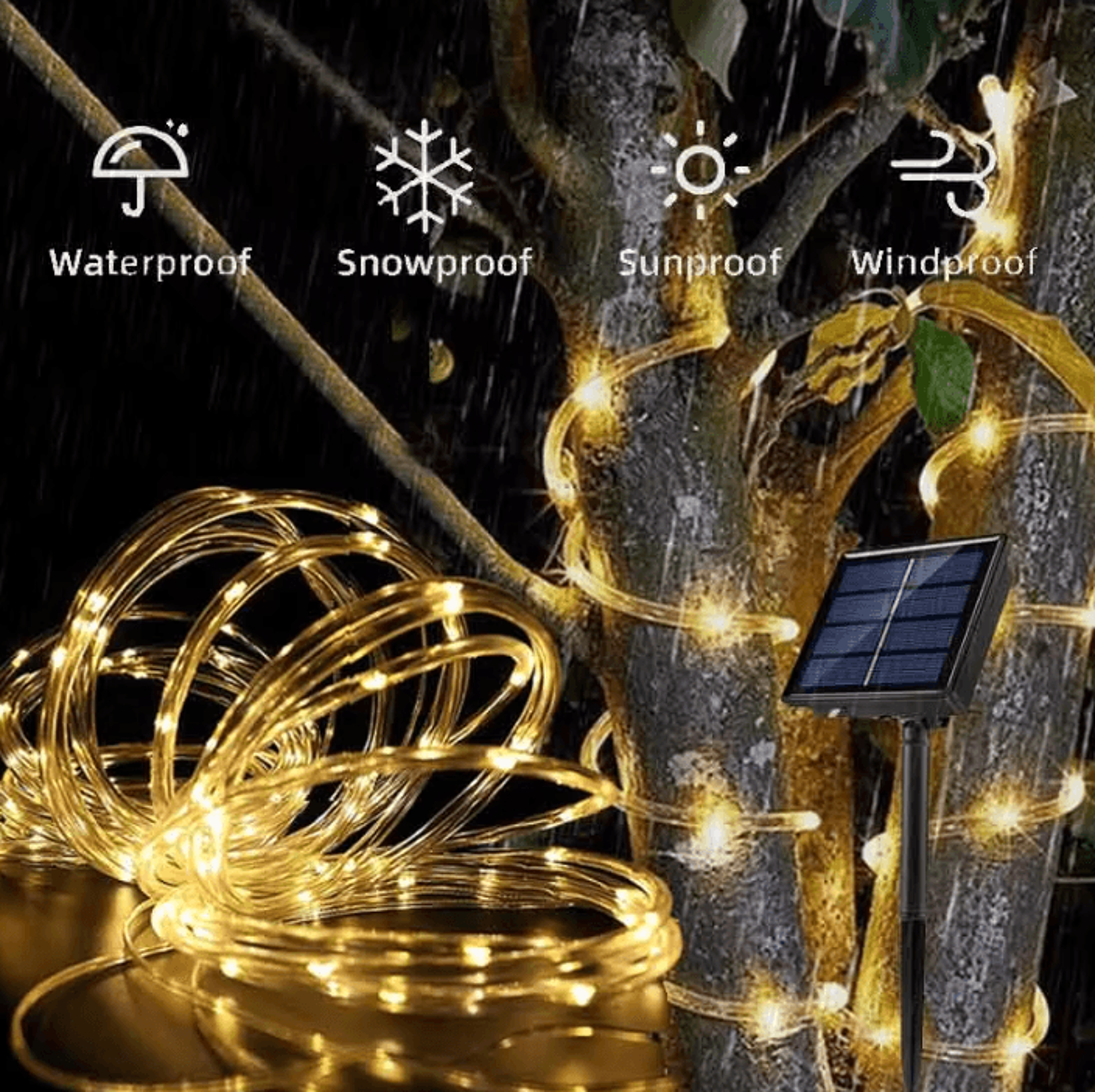 solar led rope lights with 8 lighting modes for outdoor decoration